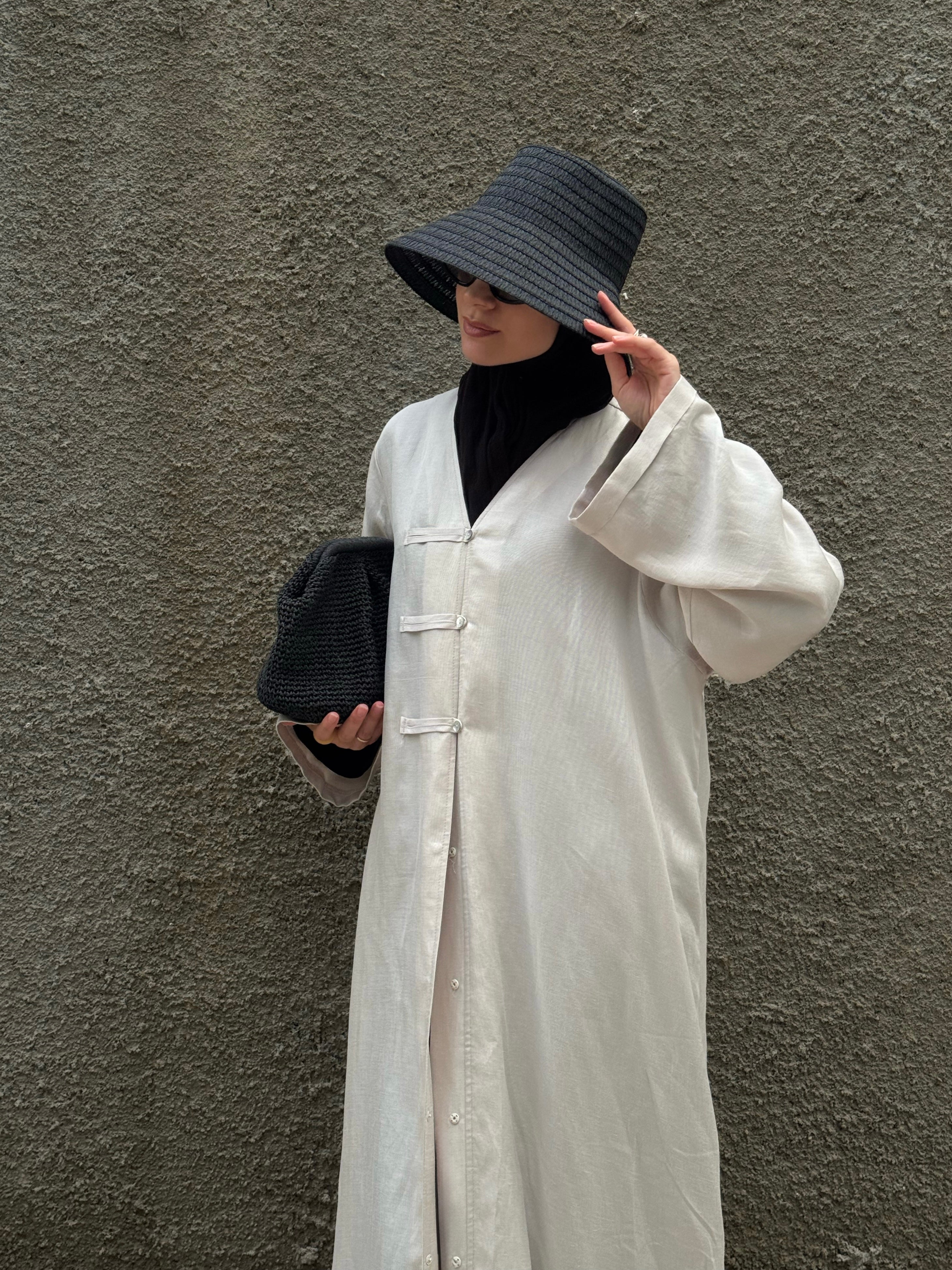 BRİT DETAYLI SEDEF KUPRA ABAYA Hubab Abaya