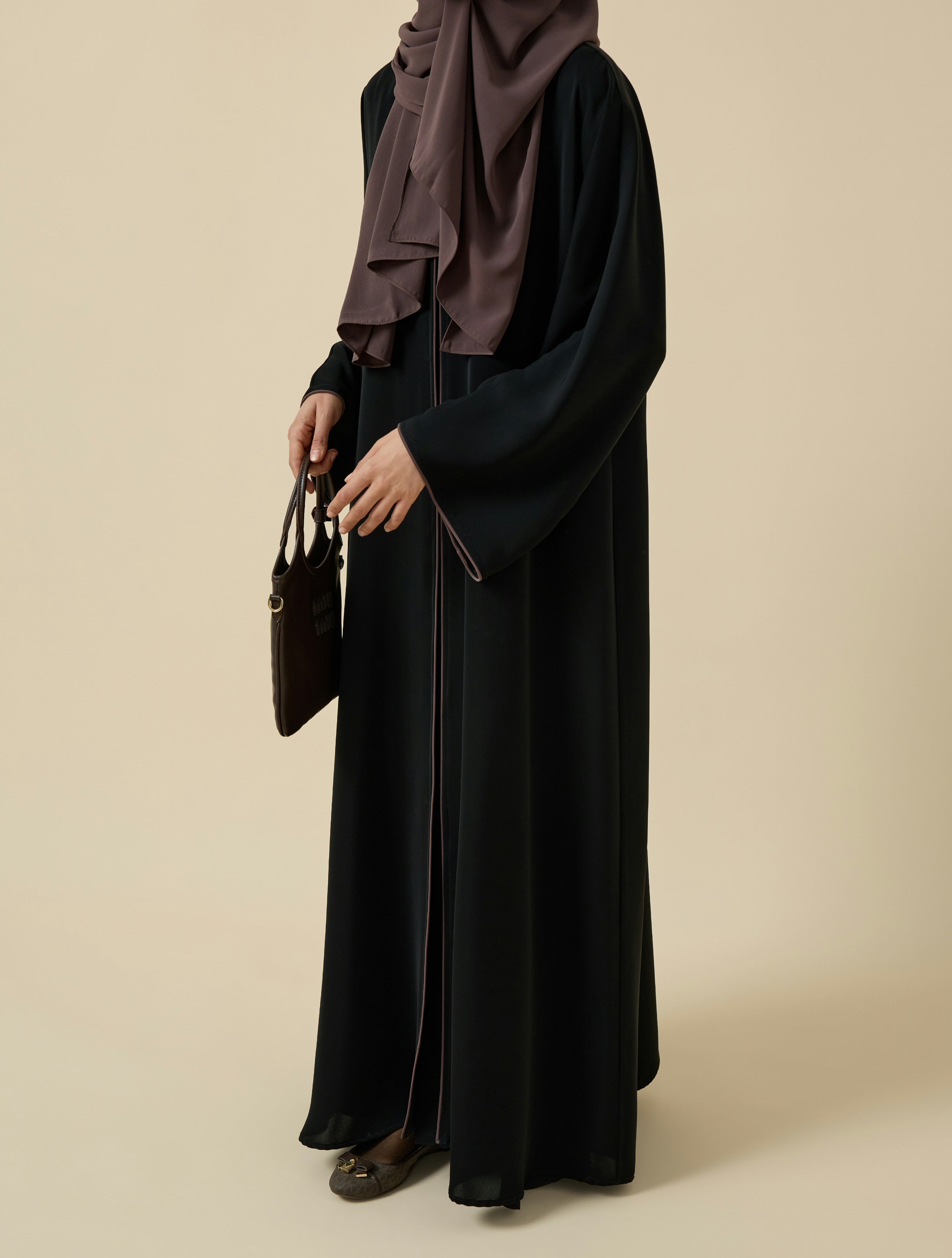 Kahverengi Biyeli Abaya& Şal Takım Hubab Abaya