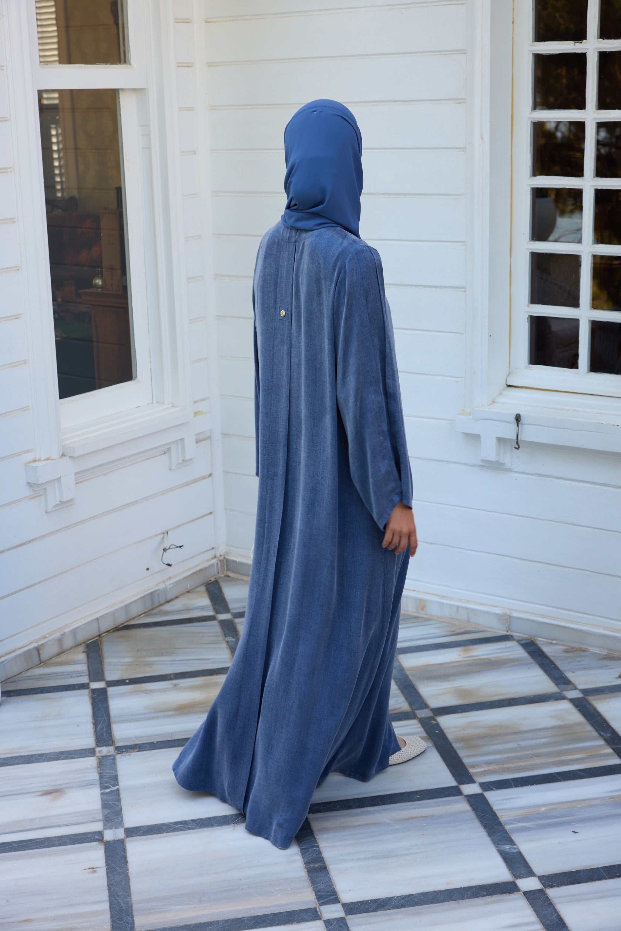İndigo Japon Şifon Şal Hubab Abaya