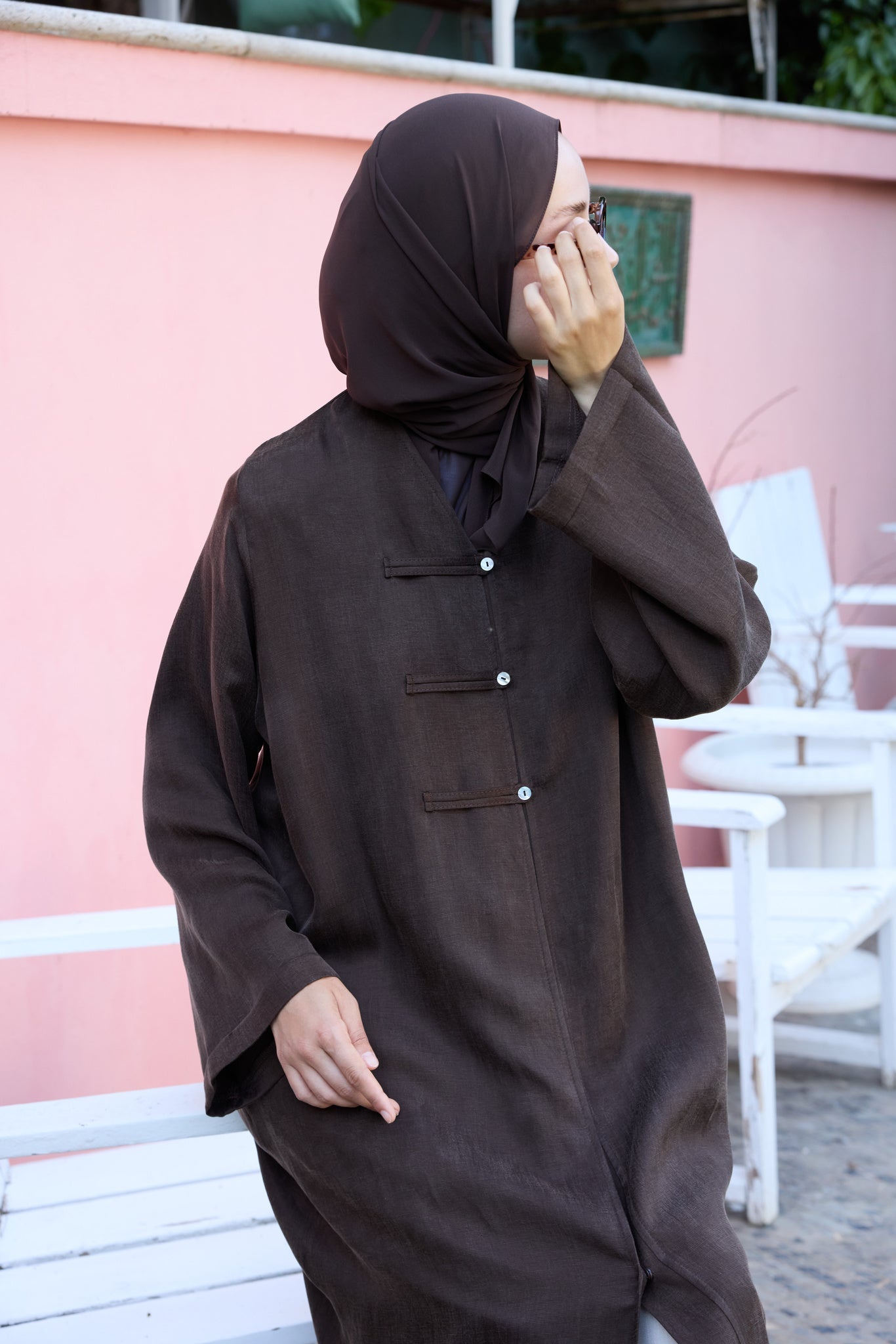 Kestane Japon Şifon Şal Hubab Abaya