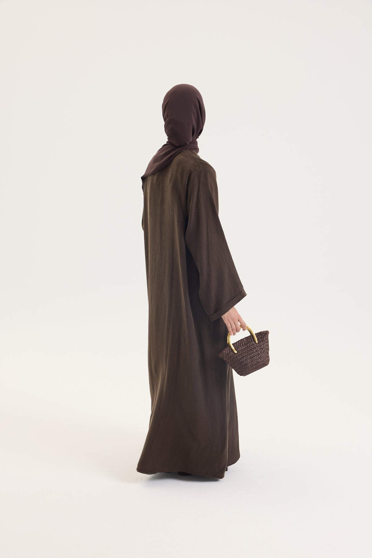 BRİT DETAYLI KAHVERENGİ KUPRA ABAYA Hubab Abaya