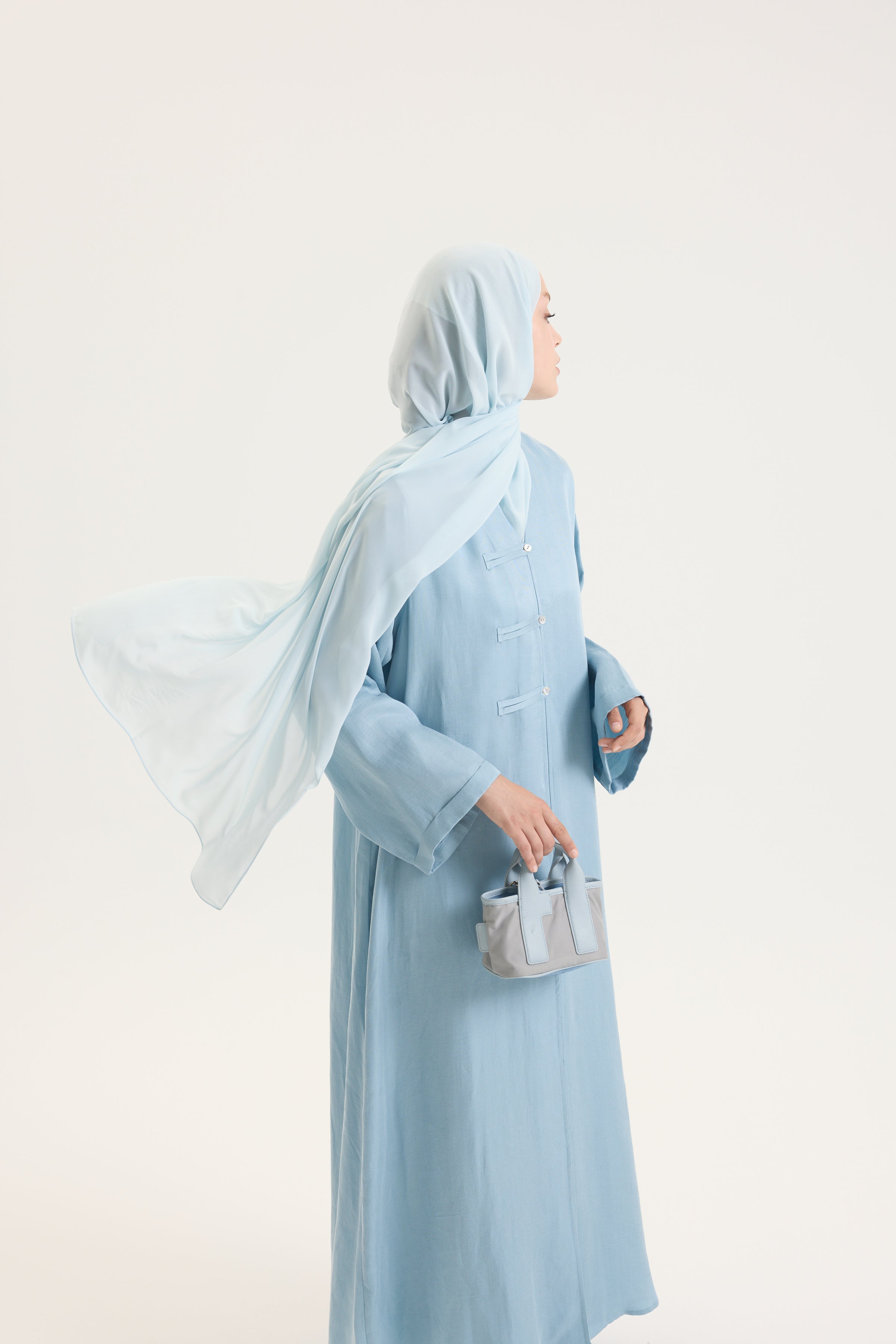 Buz Mavi Japon Şifon Şal Hubab Abaya