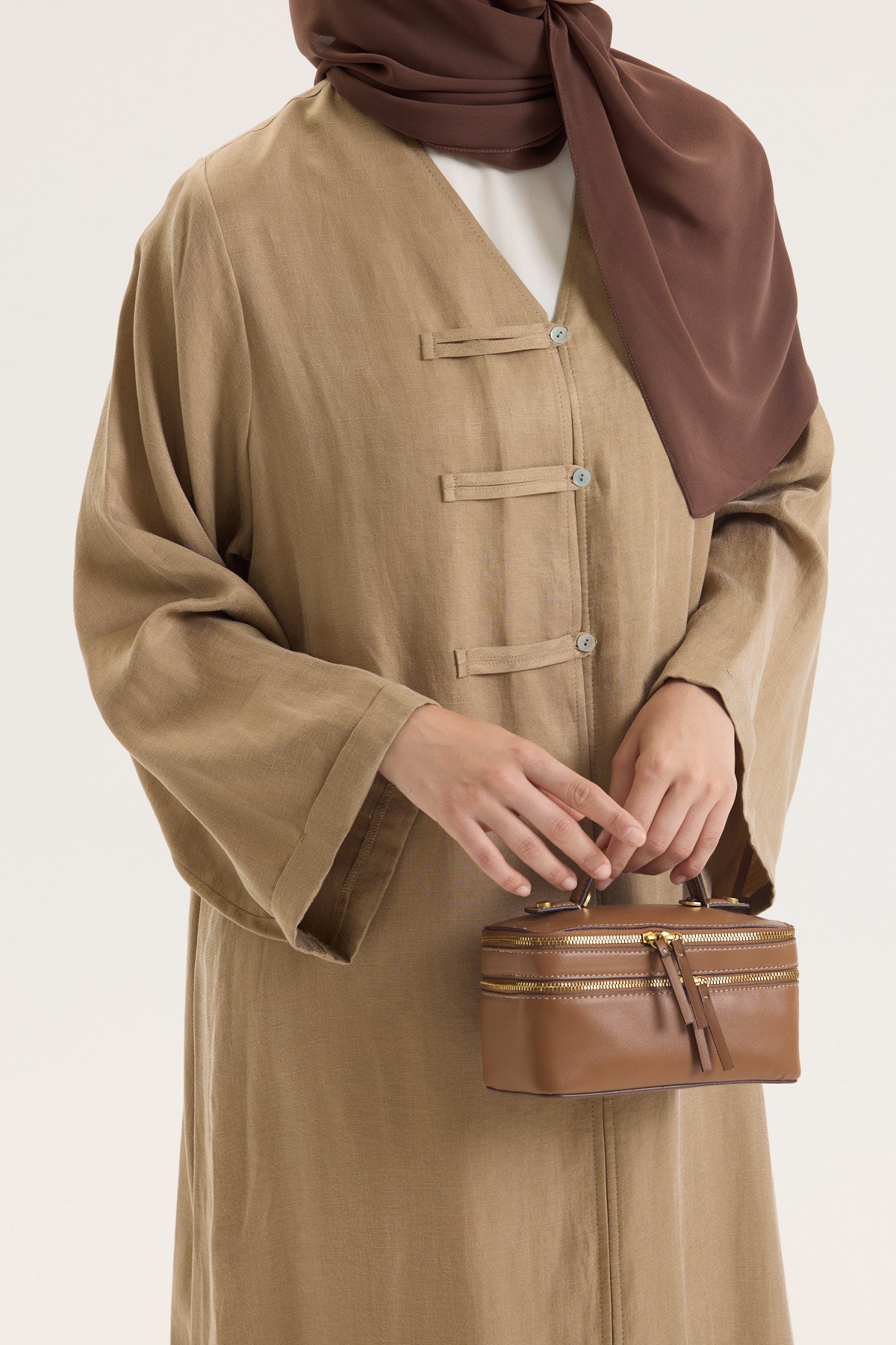 BRİT DETAYLI HARDAL KUPRA ABAYA Hubab Abaya