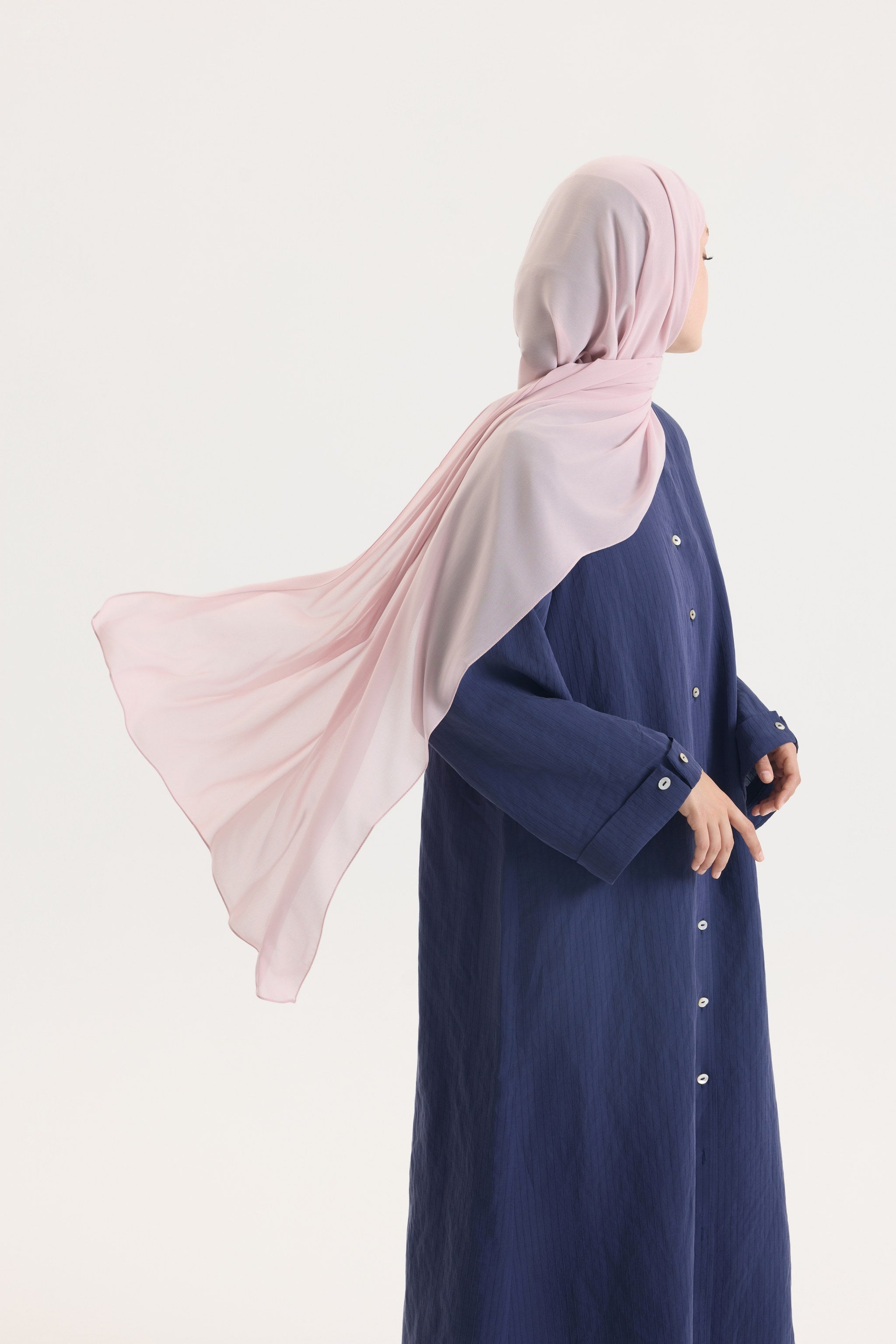Pudra Pembe Japon Şifon Şal Hubab Abaya