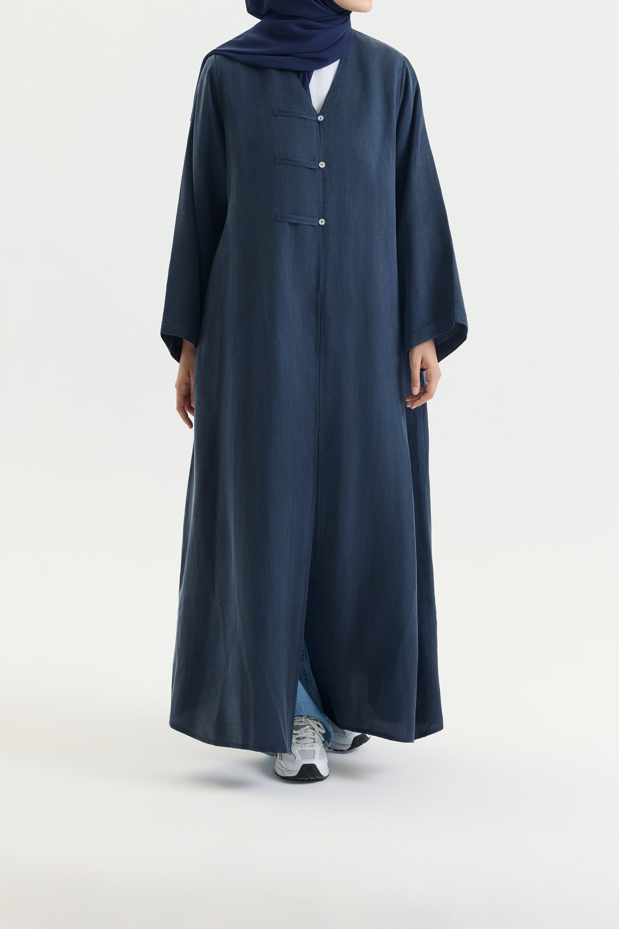 Brit Detaylı Lacivert Kupra Abaya Hubab Abaya