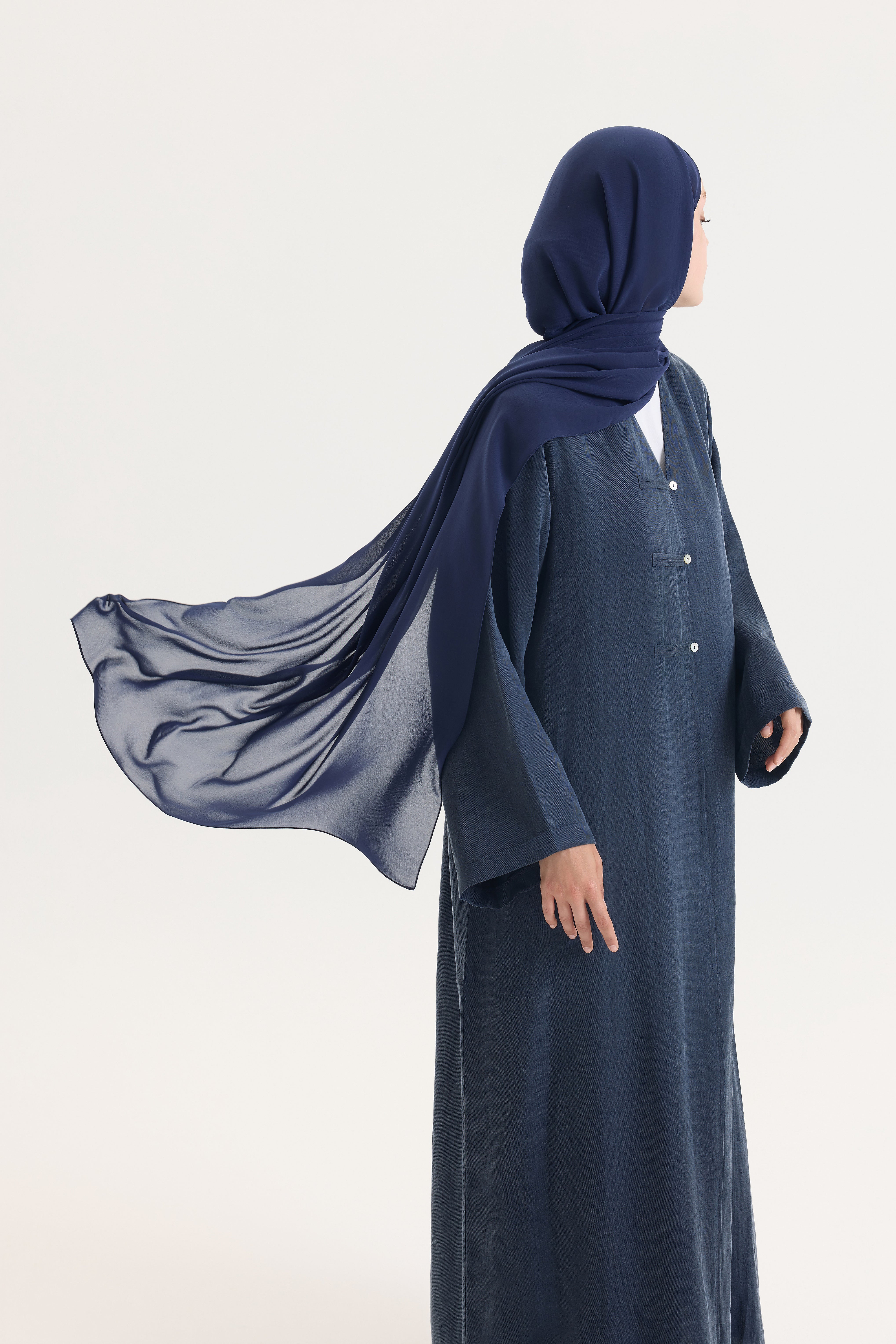 Brit Detaylı Lacivert Kupra Abaya Hubab Abaya