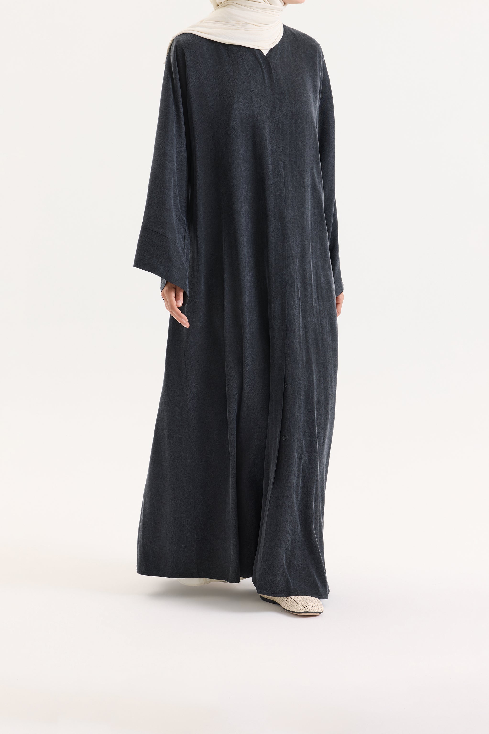 Bambu İpek Antrasit Abaya Hubab Abaya