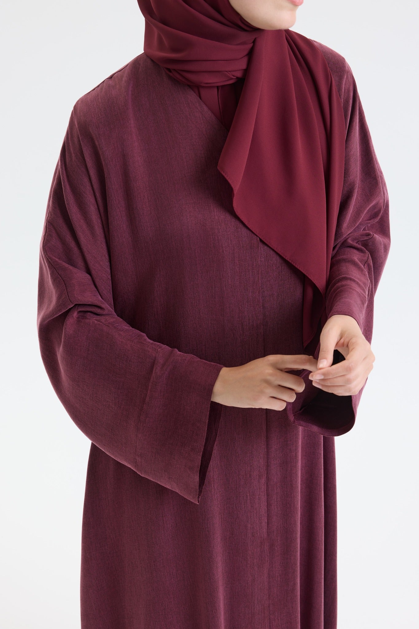 Bordo Bambu İpek Abaya Hubab Abaya