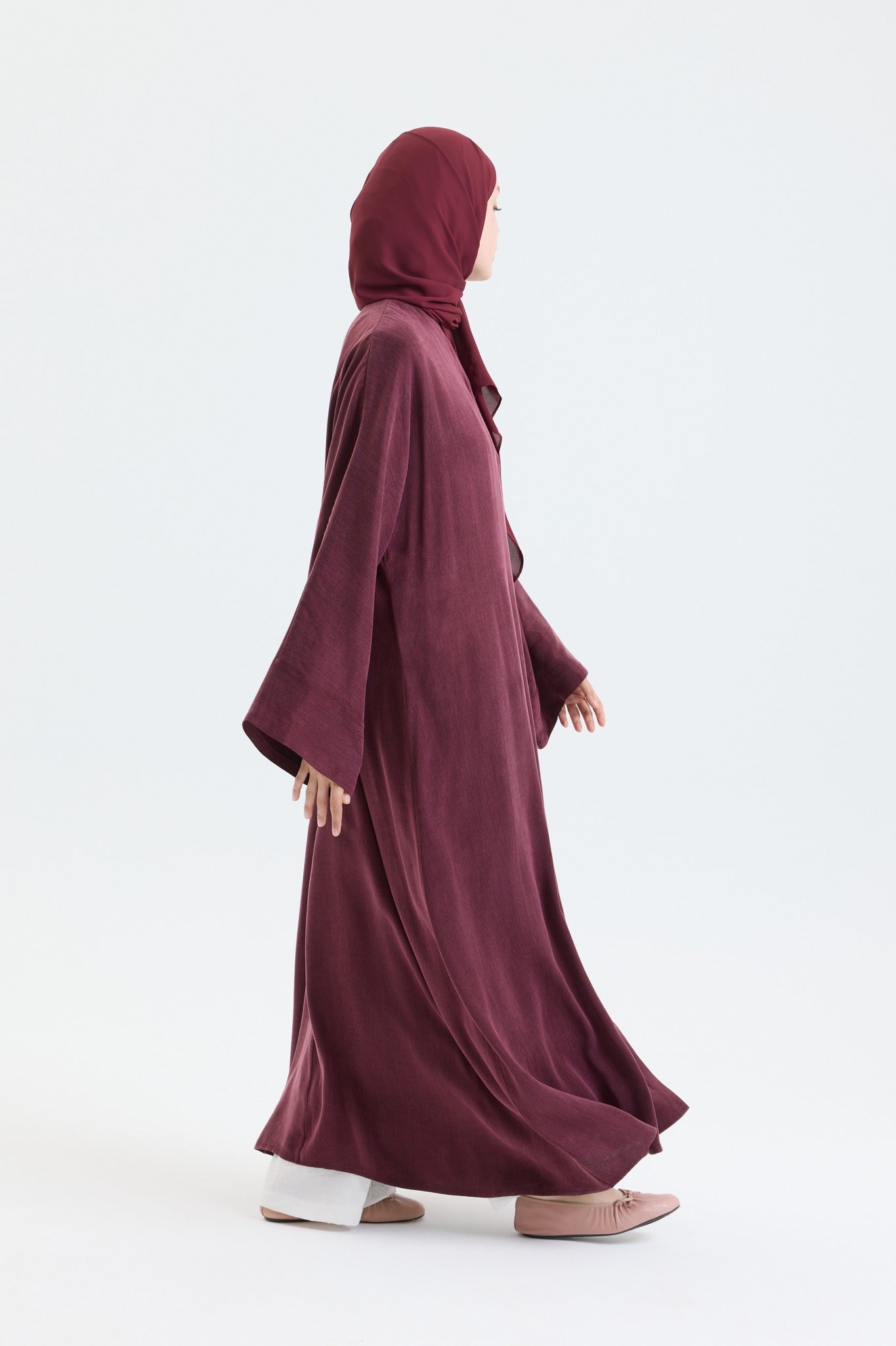 Bordo Bambu İpek Abaya Hubab Abaya
