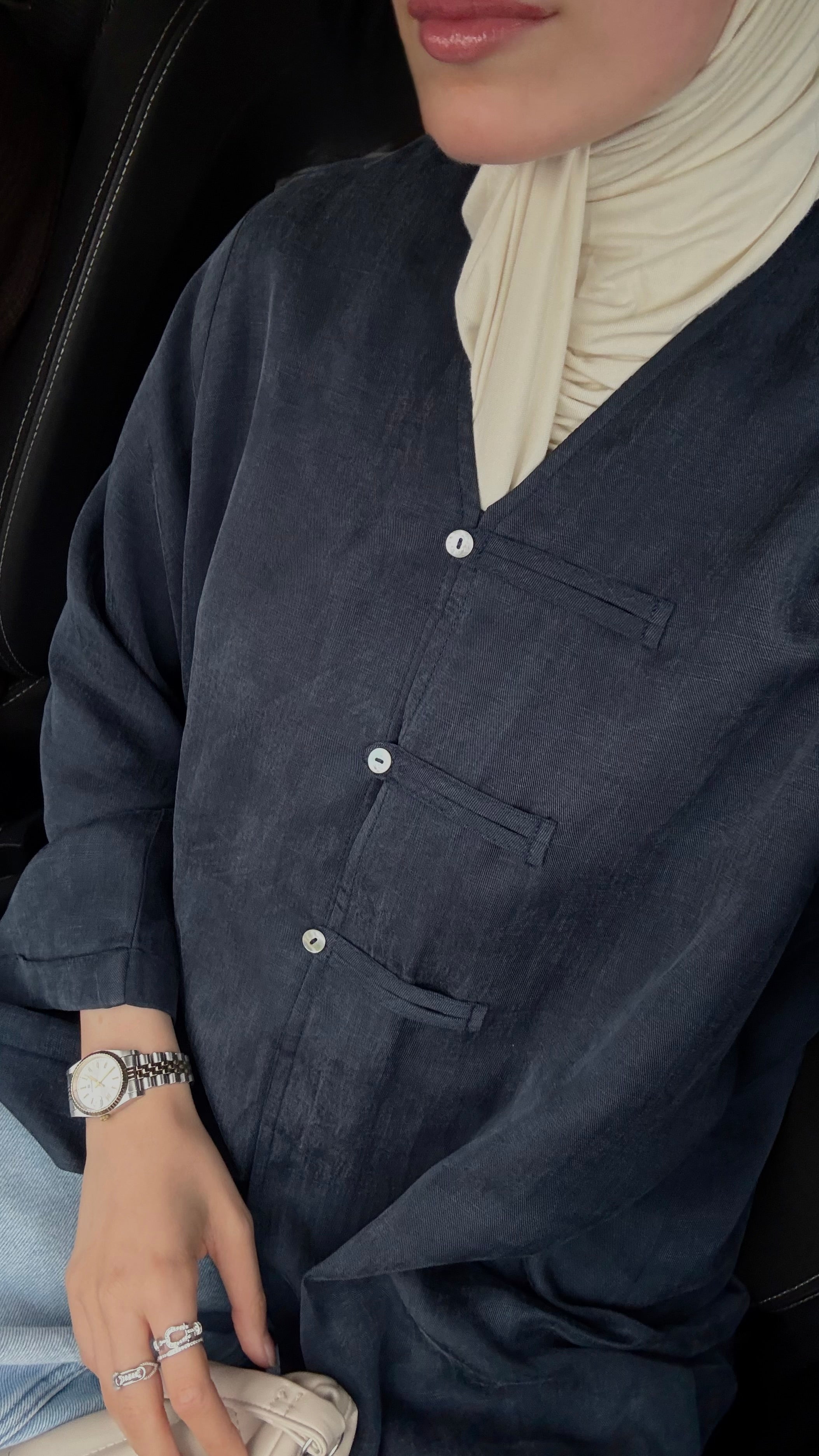 Brit Detaylı Lacivert Kupra Abaya Hubab Abaya