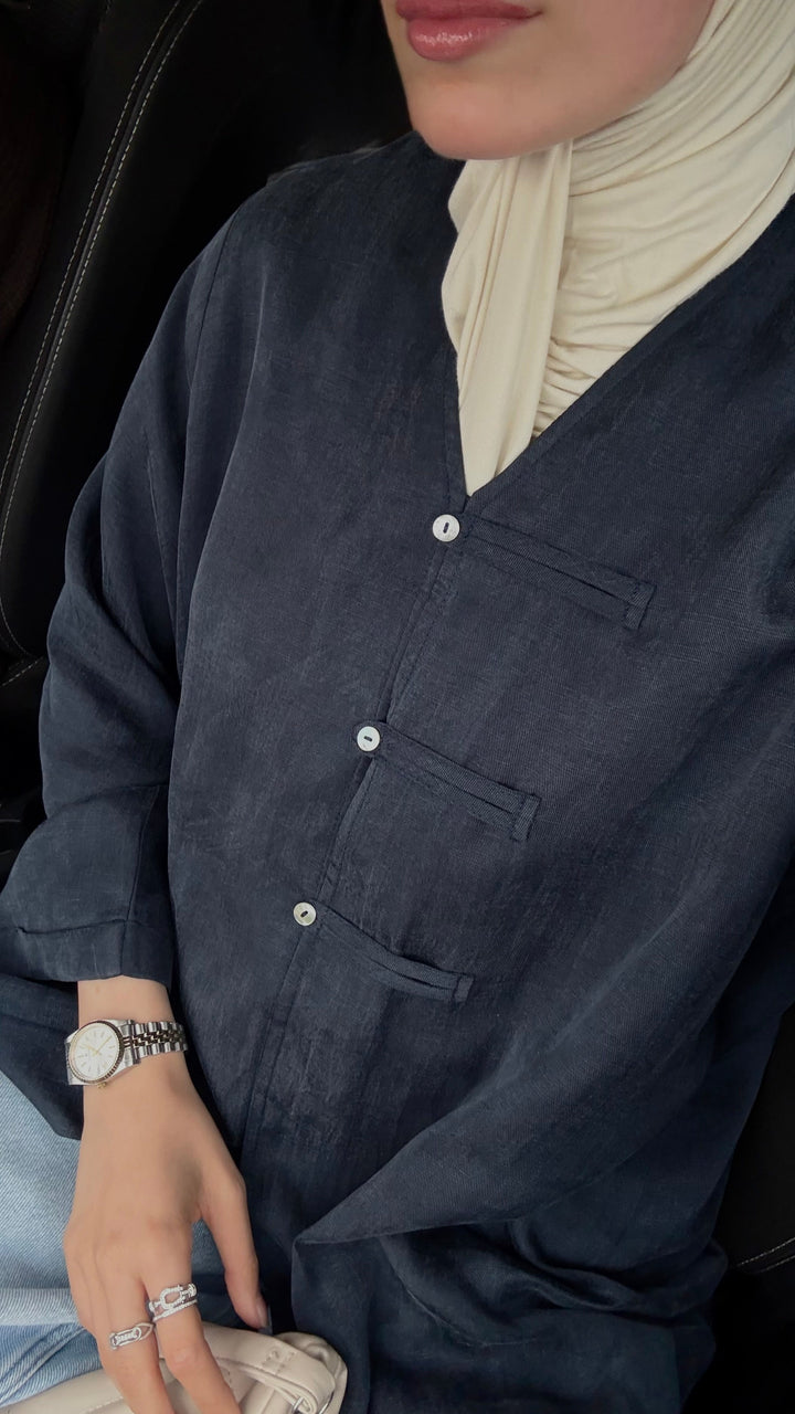 Brit Detaylı Lacivert Kupra Abaya Hubab Abaya
