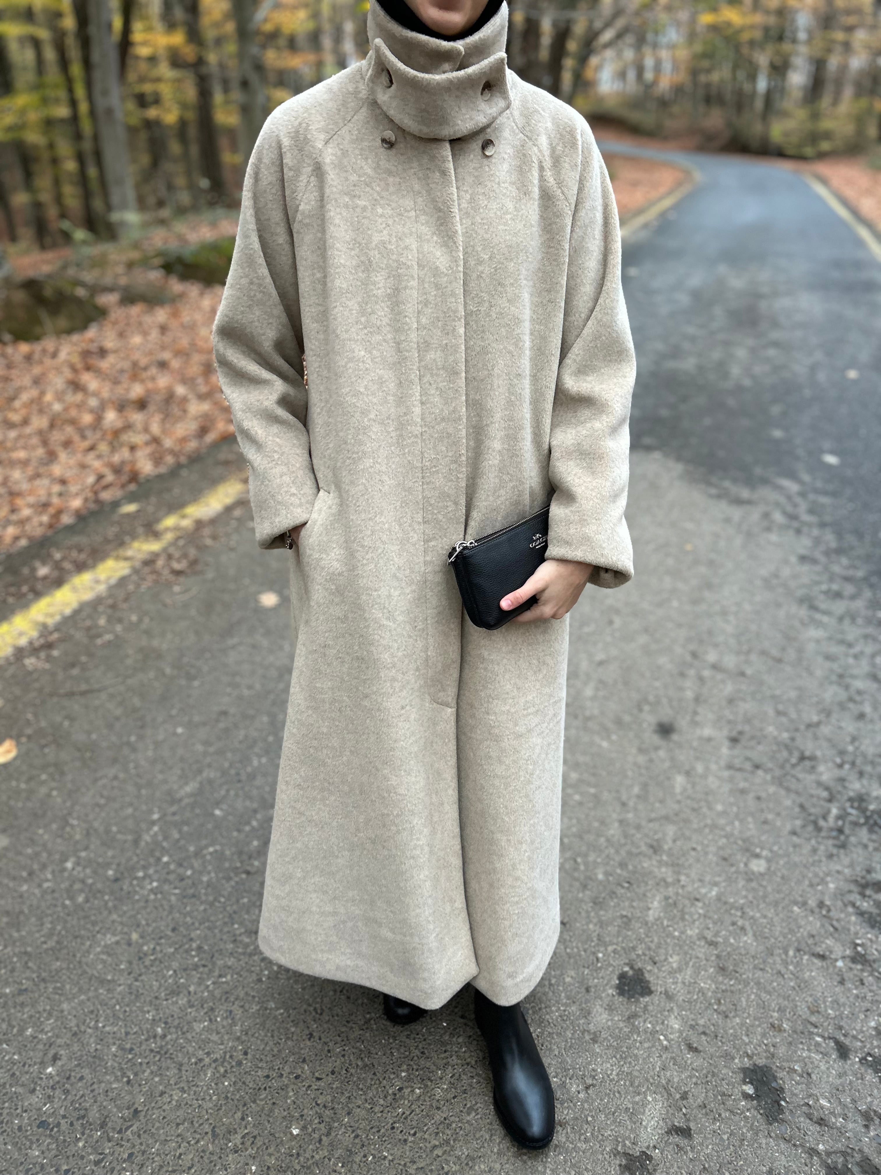 Casual Krem Kaşe Kaban Hubab Abaya