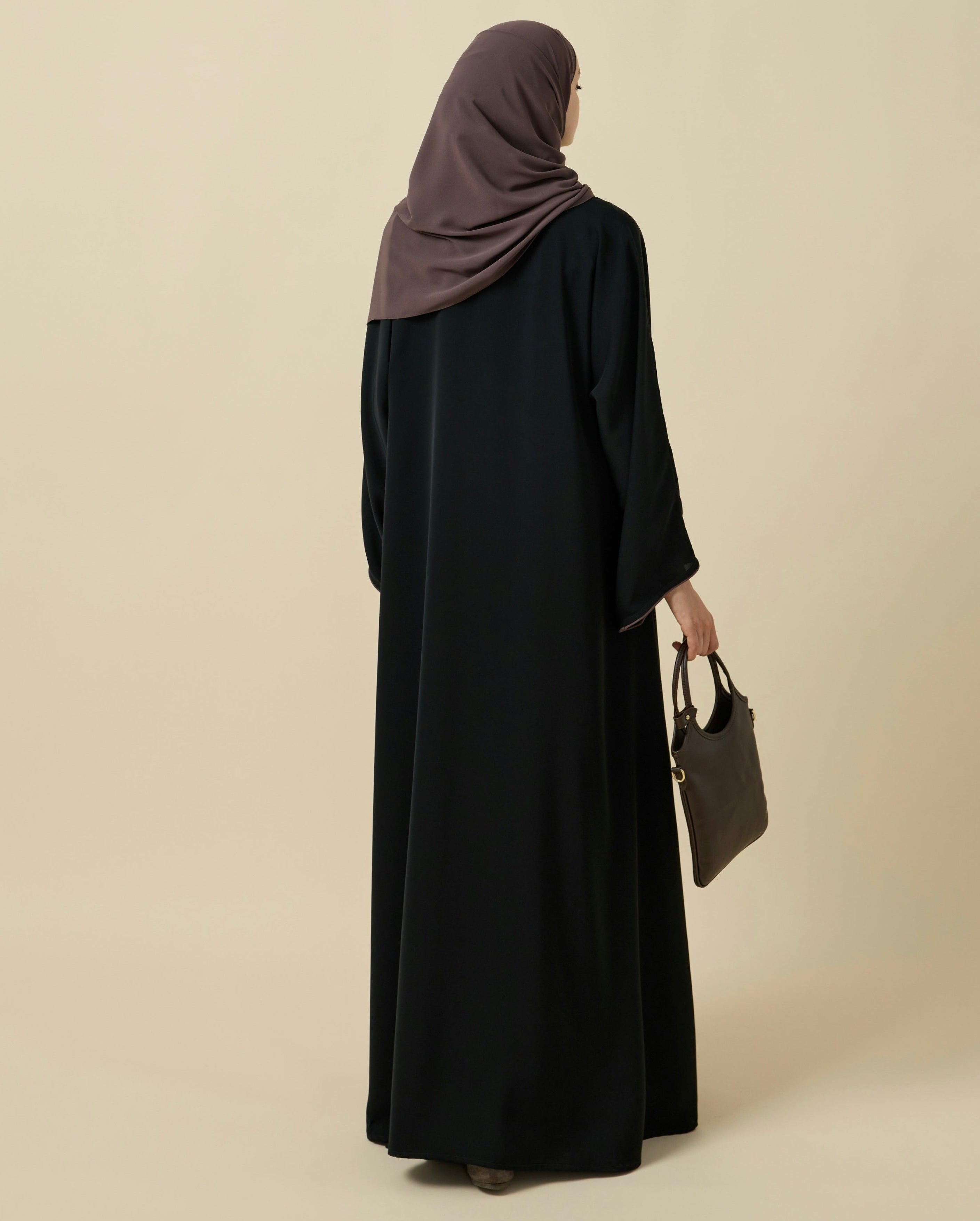 Kahverengi Biyeli Abaya& Şal Takım Hubab Abaya