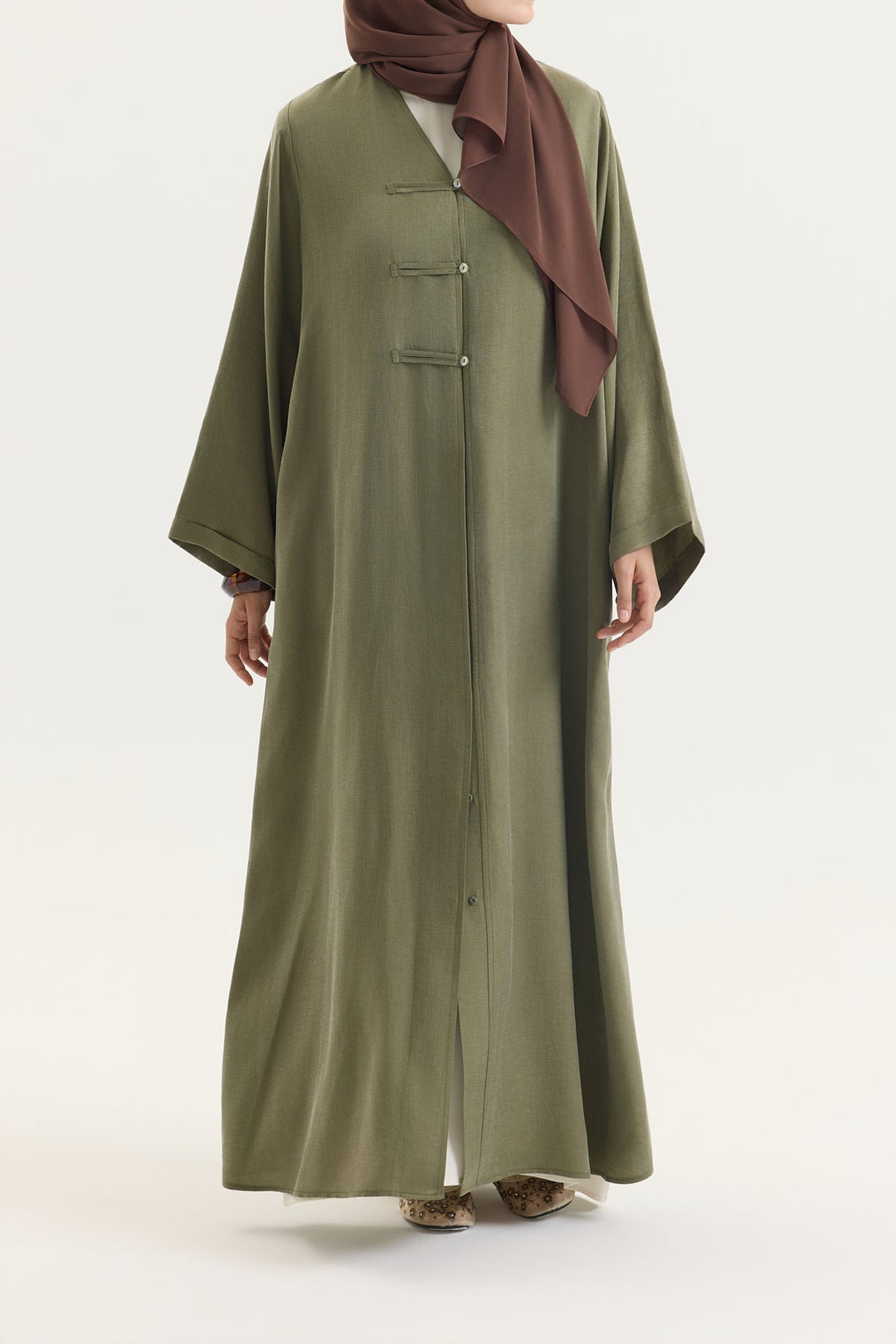 BRİT DETAYLI YEŞİL KUPRA ABAYA Hubab Abaya