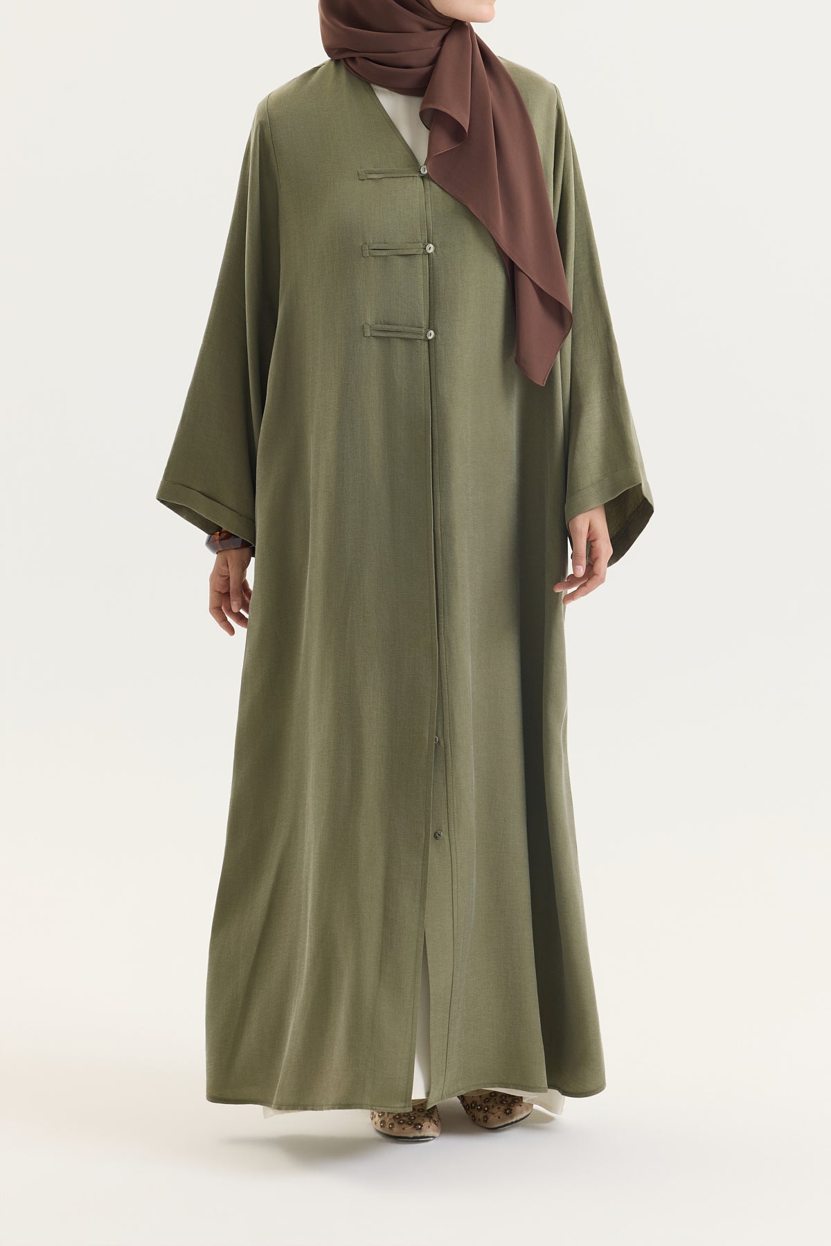 BRİT DETAYLI YEŞİL KUPRA ABAYA Hubab Abaya