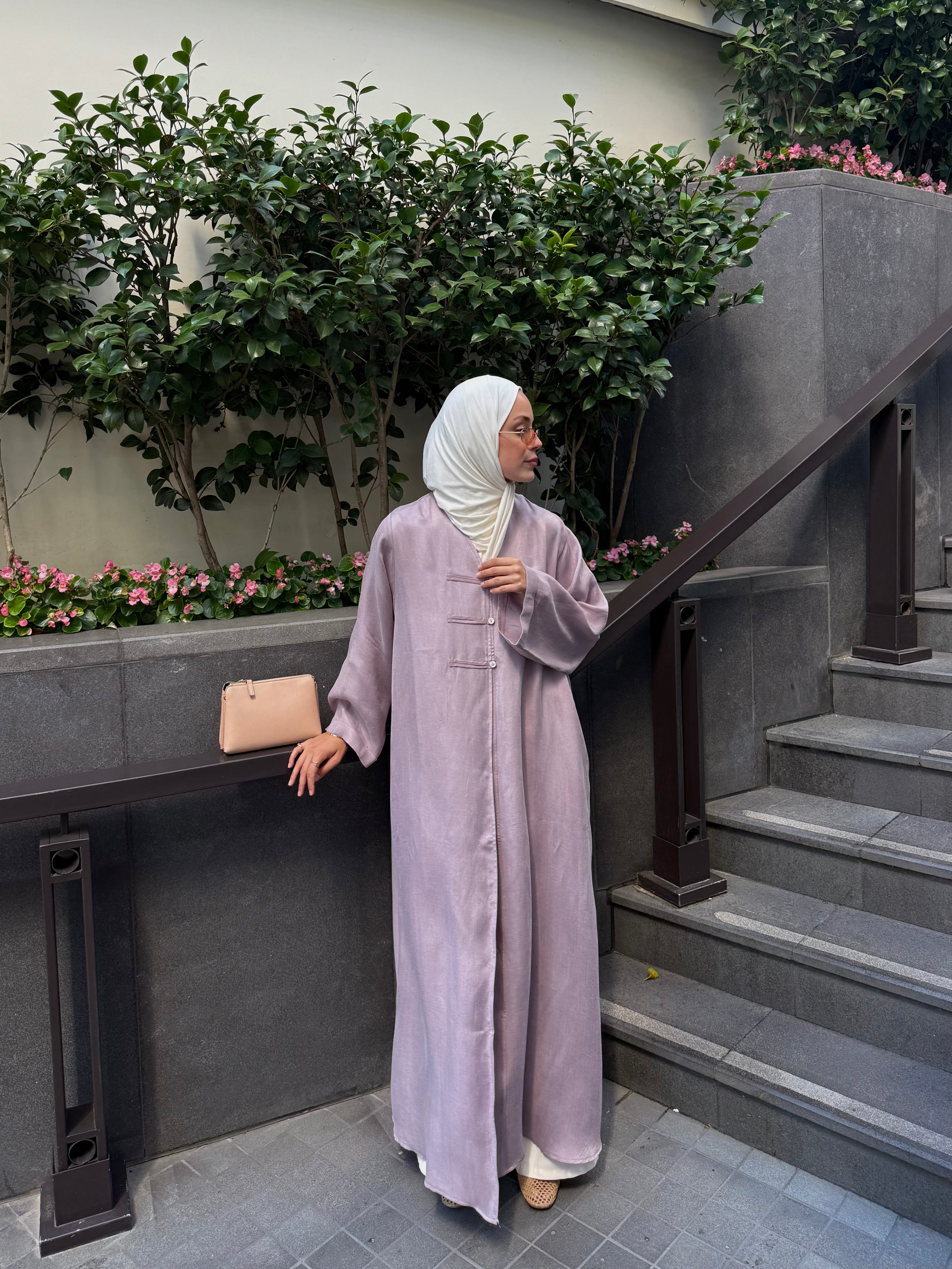 Brit Detaylı Gül Kurusu Kupra Abaya Hubab Abaya