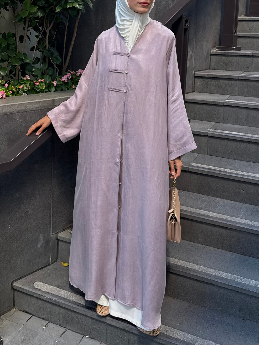 Brit Detaylı Gül Kurusu Kupra Abaya Hubab Abaya