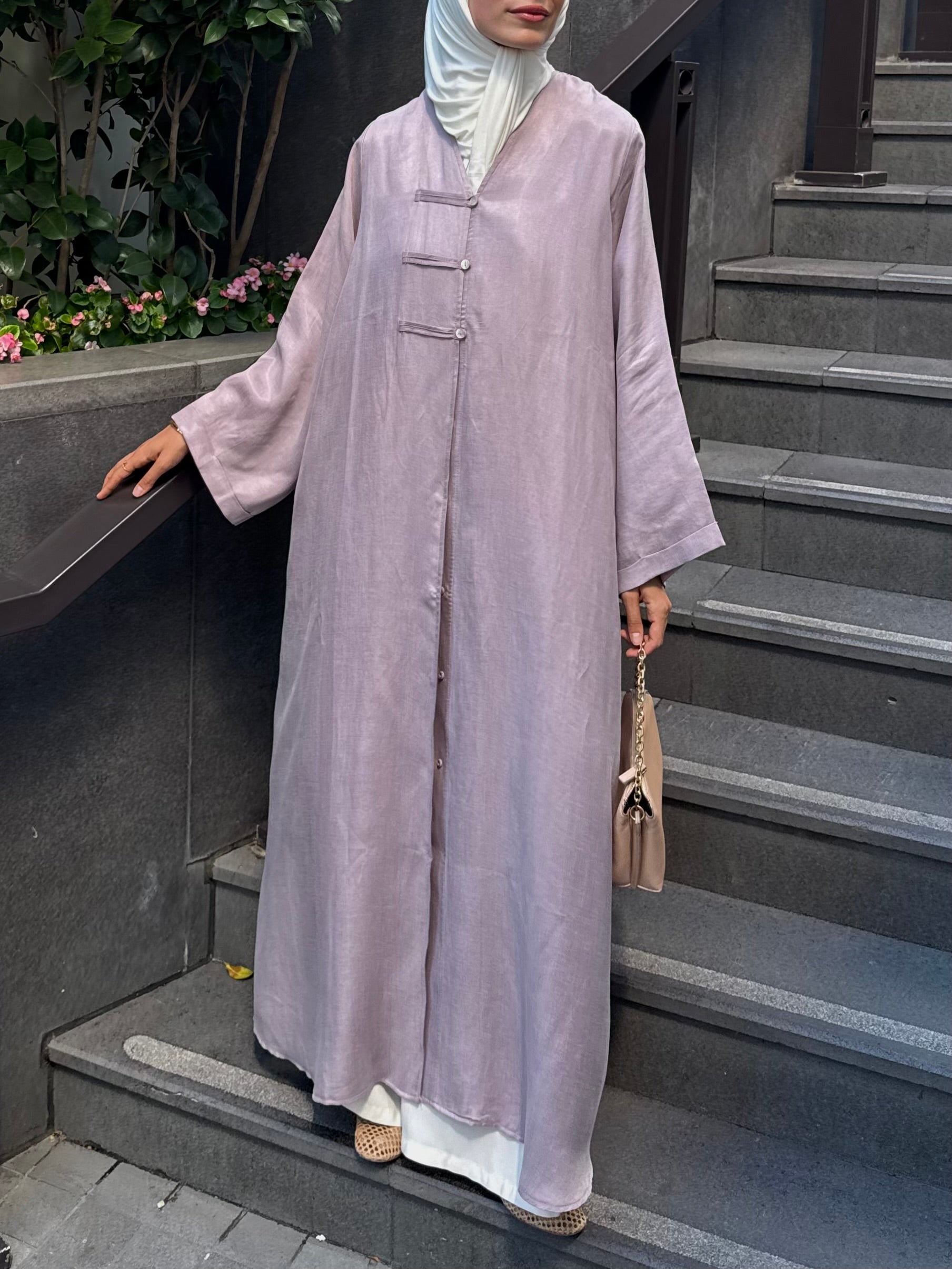 Brit Detaylı Gül Kurusu Kupra Abaya Hubab Abaya
