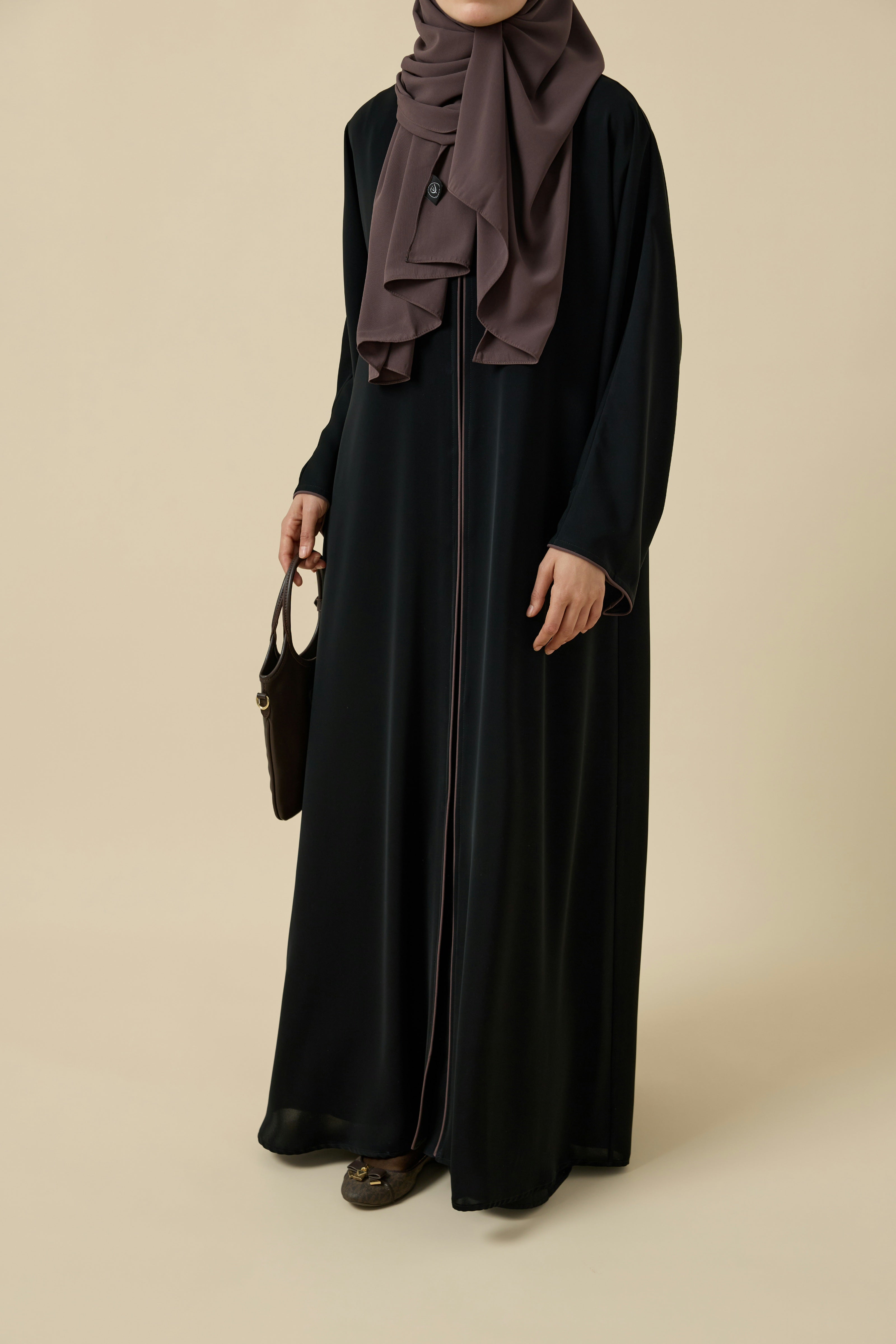 Kahverengi Biyeli Abaya& Şal Takım Hubab Abaya