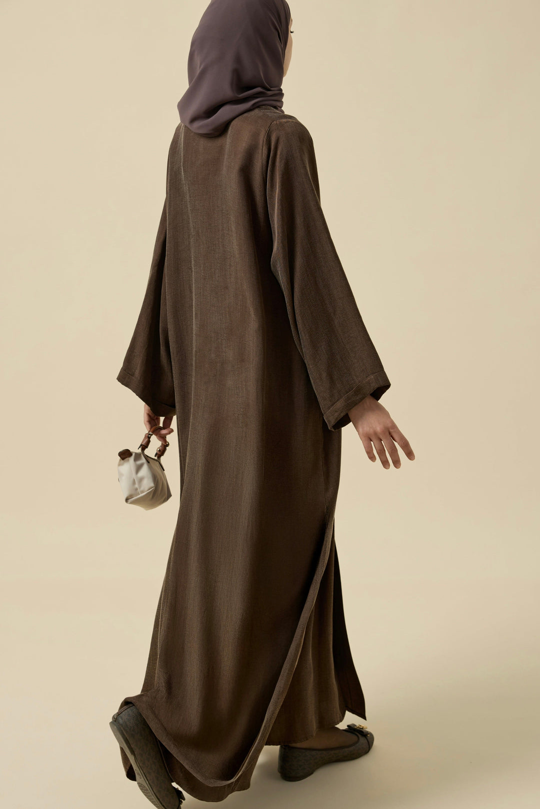 Brit Detaylı Kahverengi Kupra Abaya Hubab Abaya