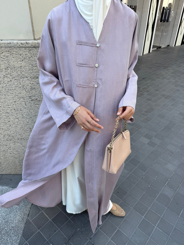 Brit Detaylı Gül Kurusu Kupra Abaya Hubab Abaya