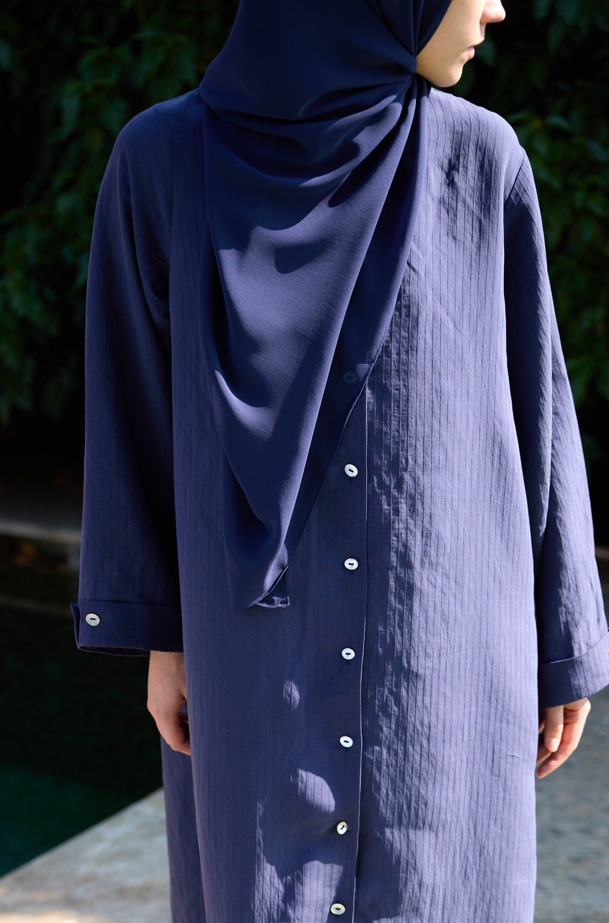 Lacivert Japon Şifon Şal Hubab Abaya