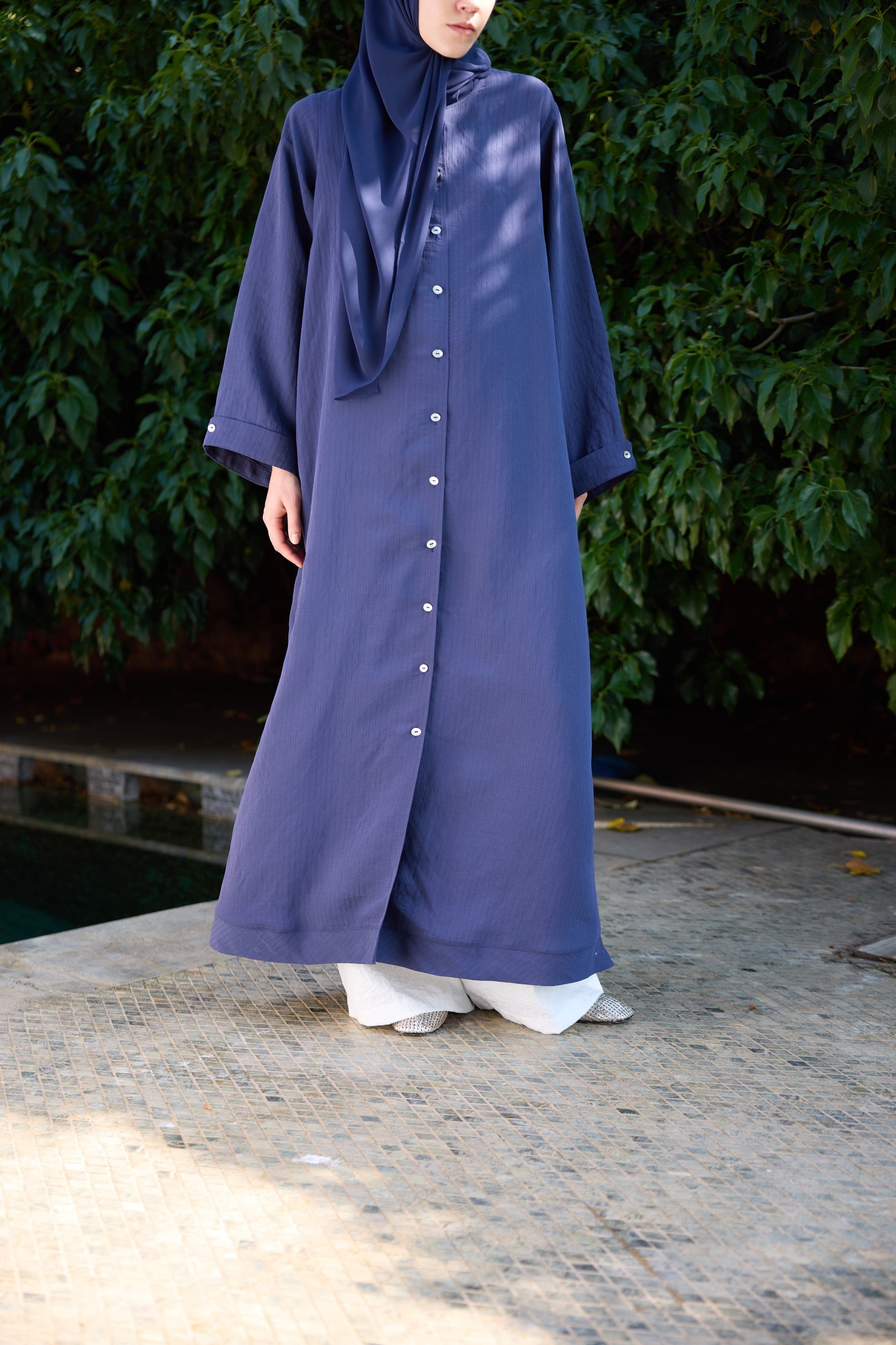 Lacivert Japon Şifon Şal Hubab Abaya