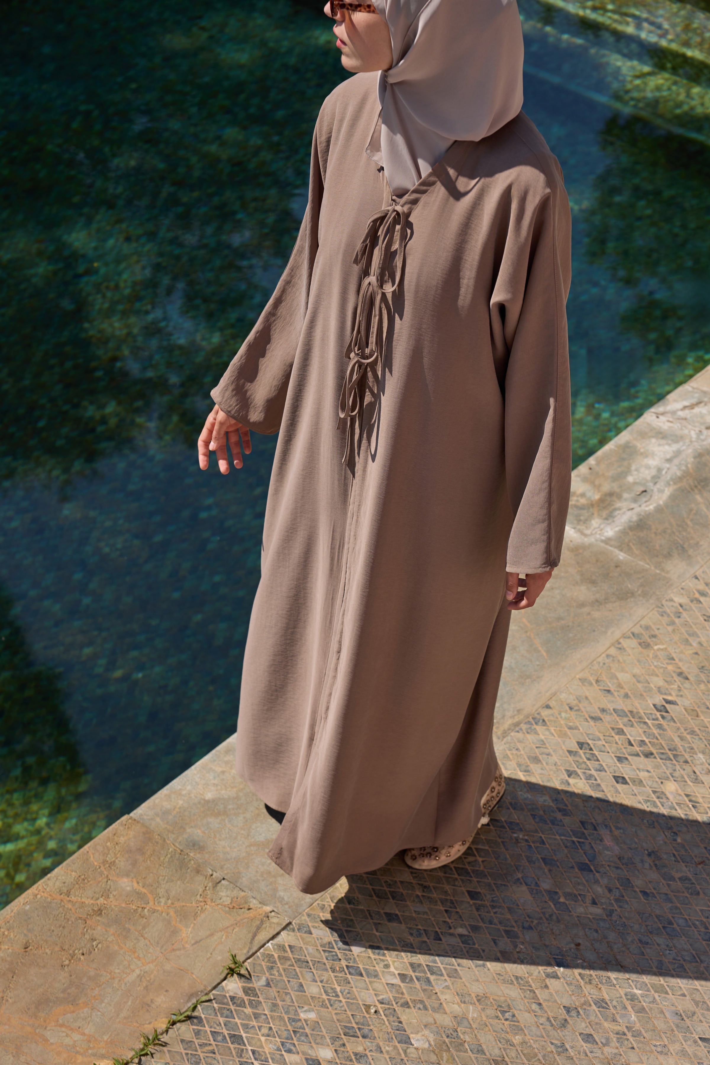 Önden Bağlamalı Vizon Bow Abaya Hubab Abaya