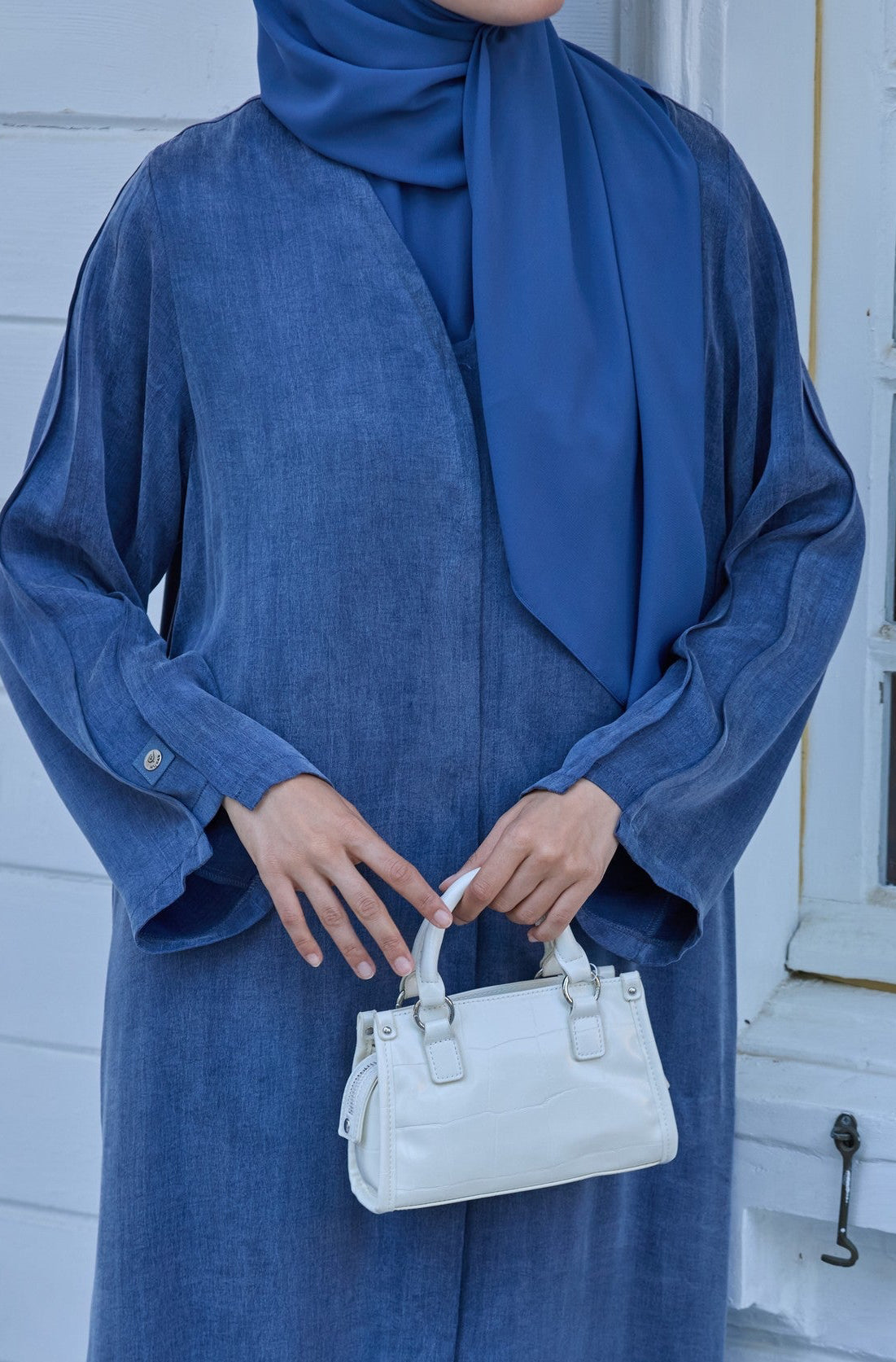 İndigo Japon Şifon Şal Hubab Abaya