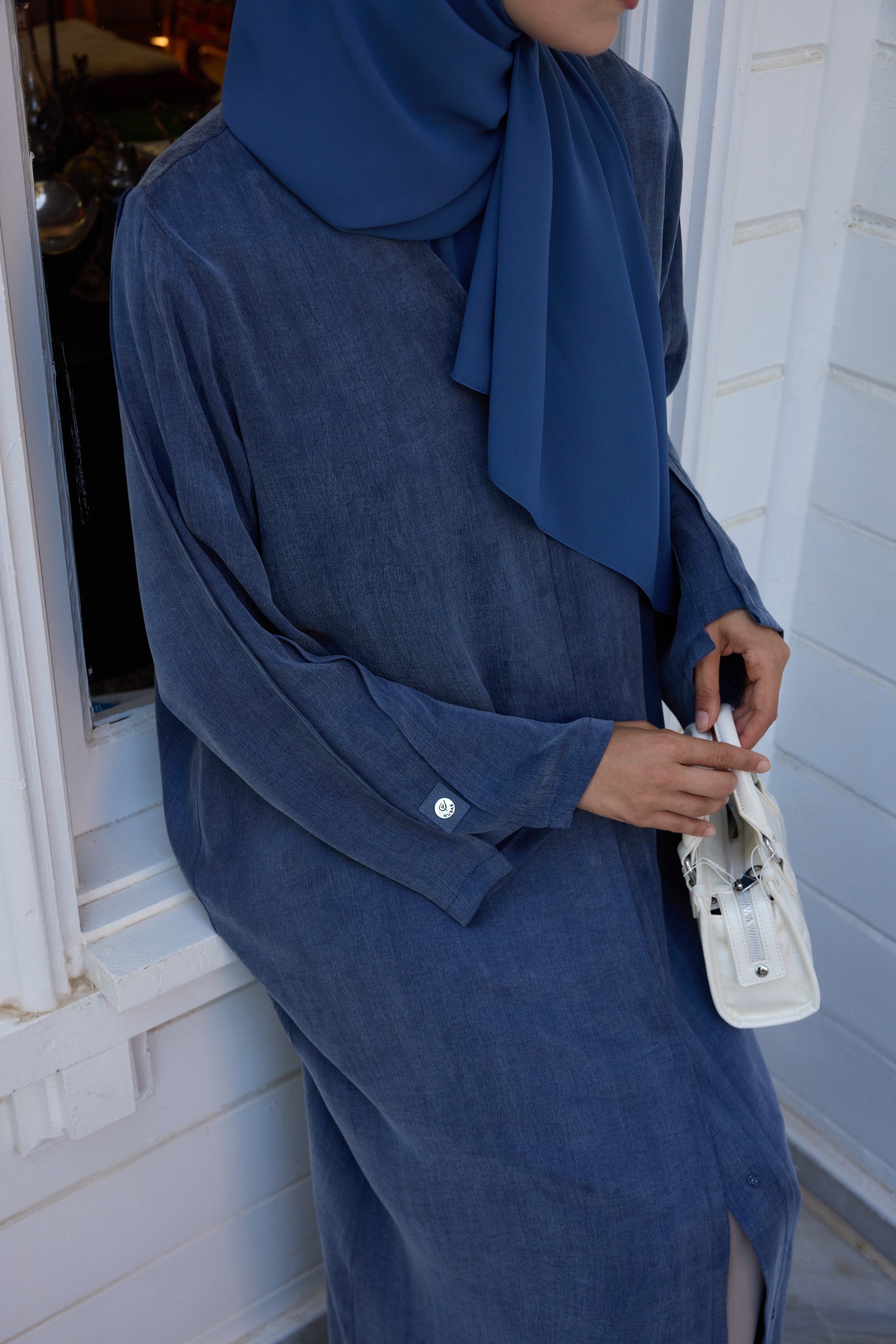 İndigo Japon Şifon Şal Hubab Abaya