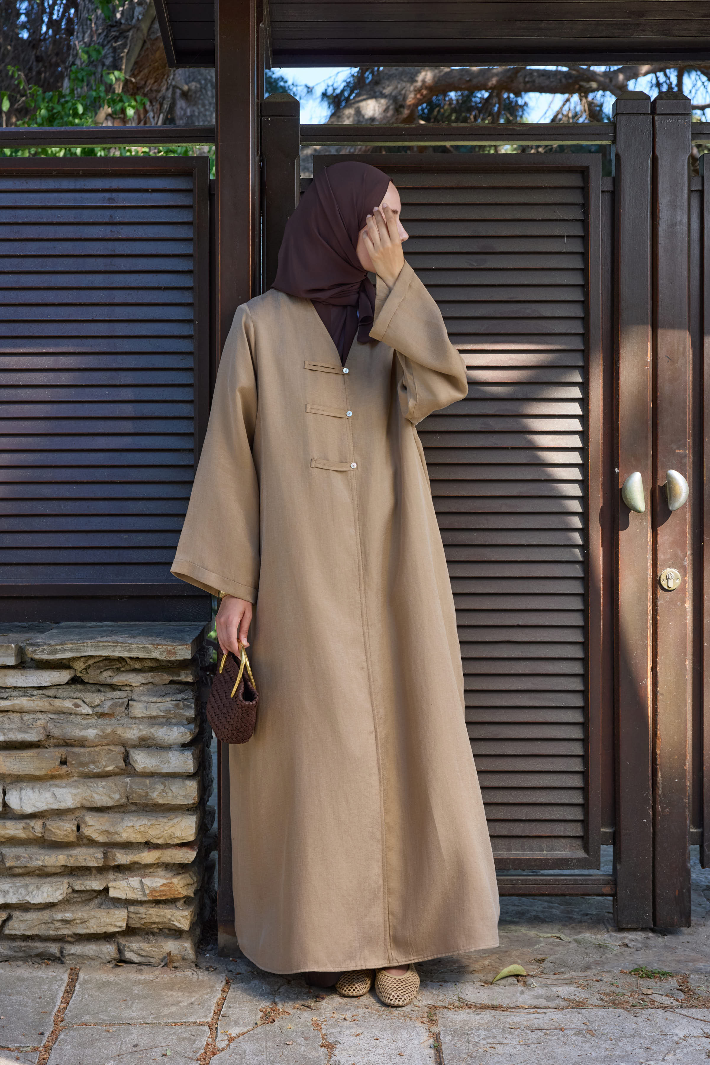 Brit Detaylı Hardal Kupra Abaya Hubab Abaya
