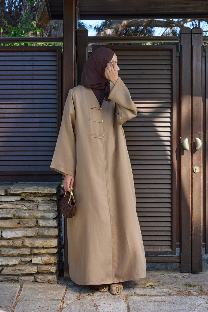 Brit Detaylı Hardal Kupra Abaya Hubab Abaya