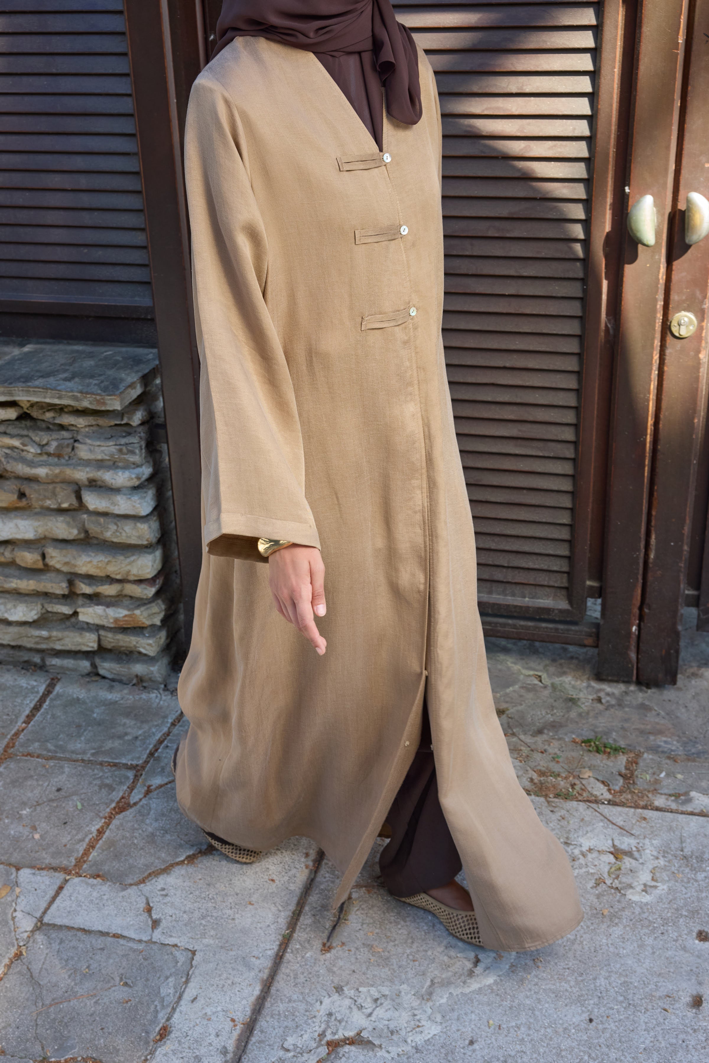 Brit Detaylı Hardal Kupra Abaya Hubab Abaya