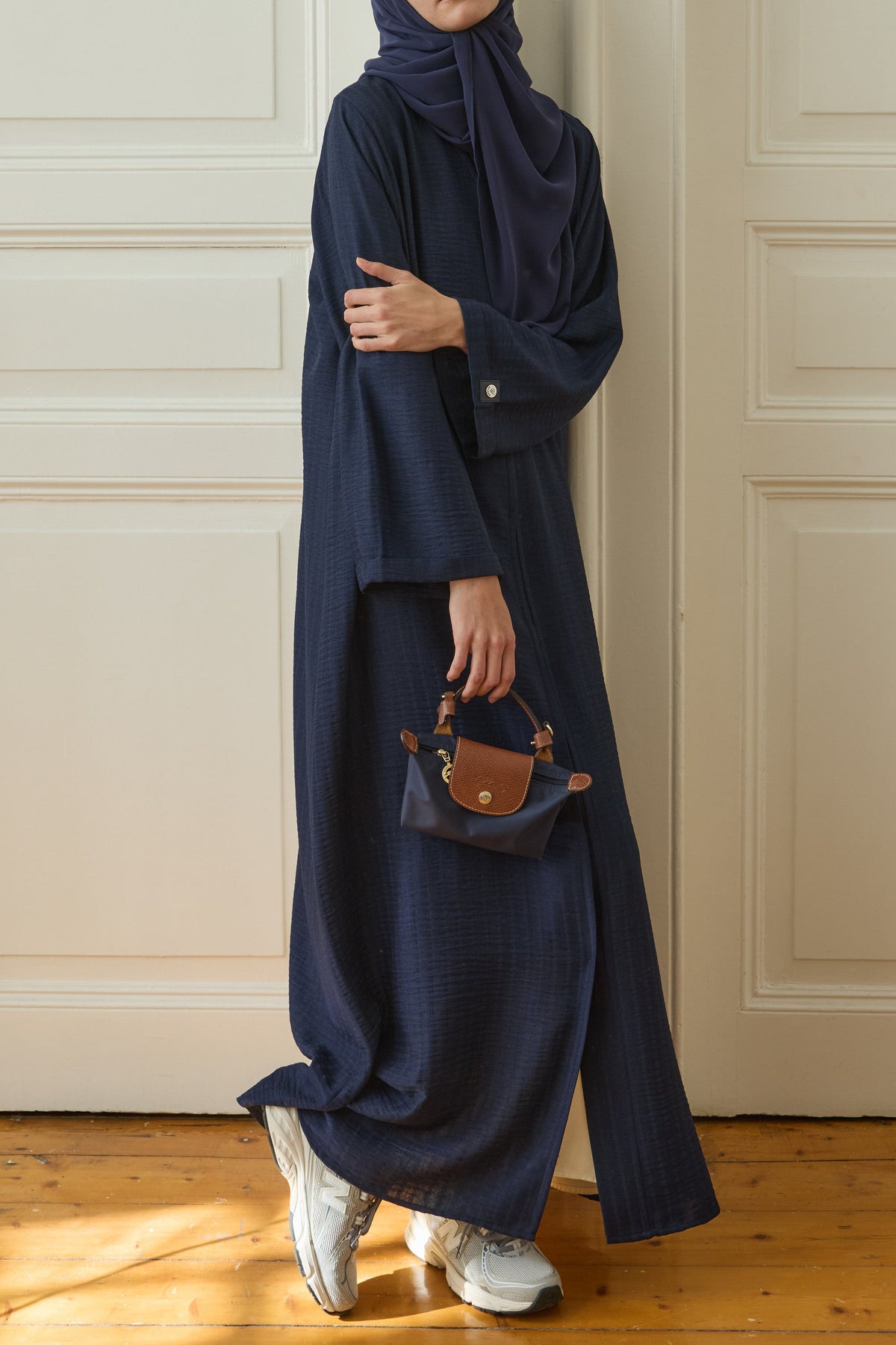 Logo Detaylı Basic Abaya Lacivert Hubab Abaya