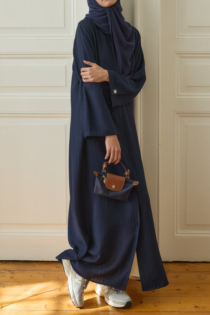 Logo Detaylı Basic Abaya Lacivert Hubab Abaya