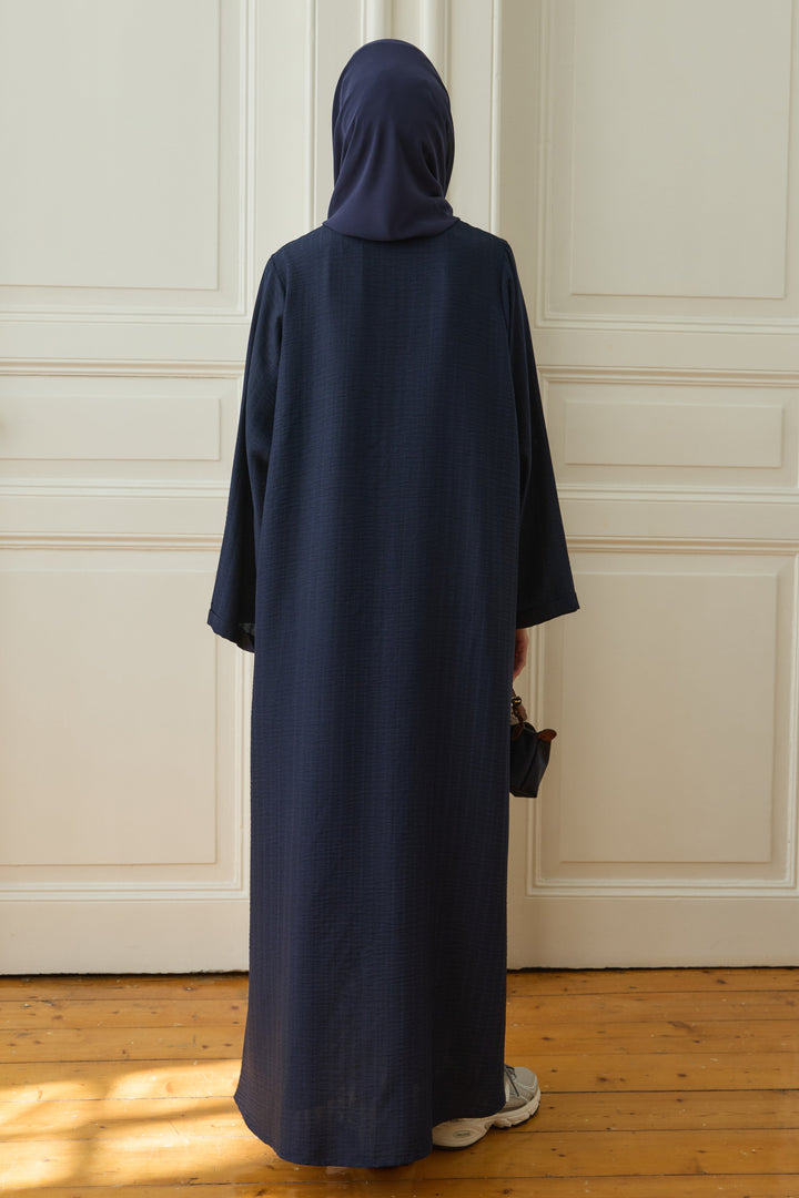 Logo Detaylı Basic Abaya Lacivert Hubab Abaya
