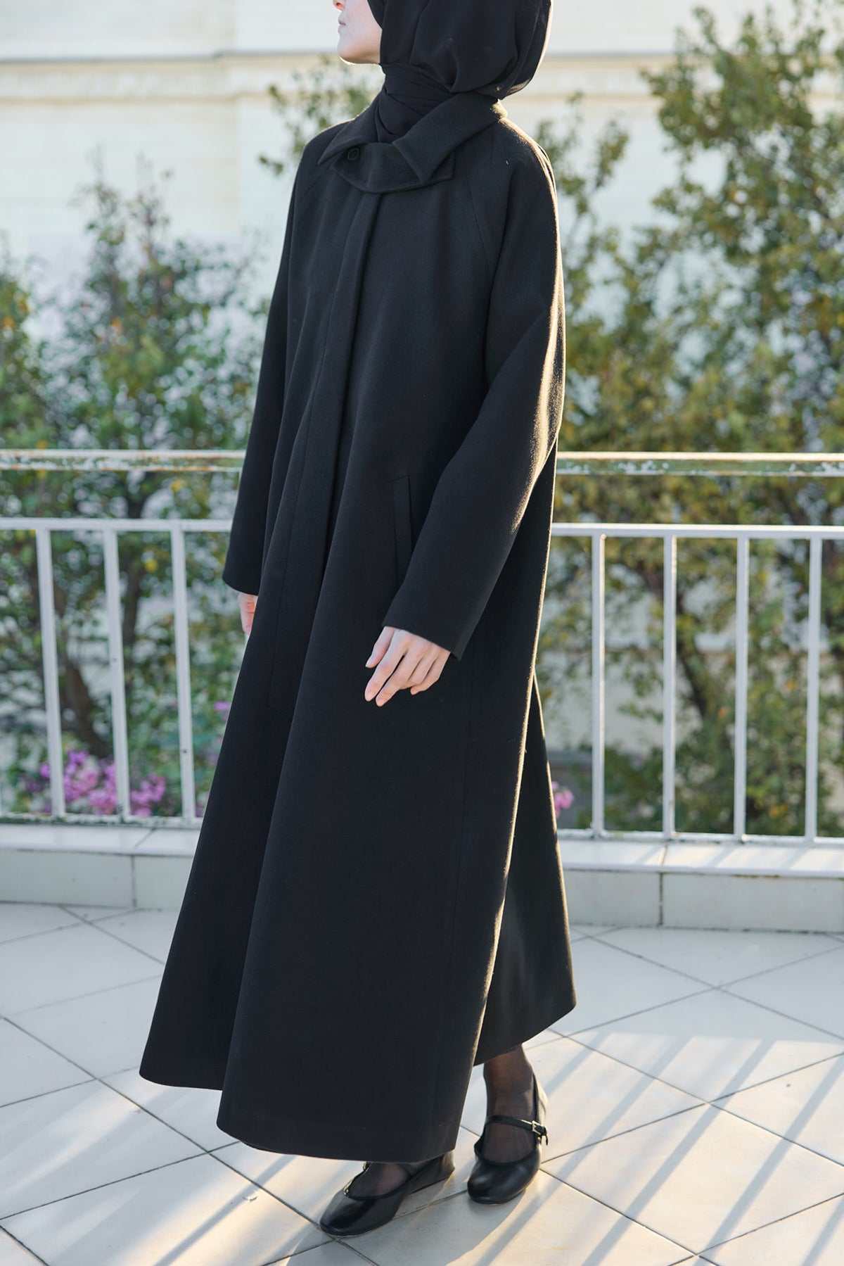 Casual Siyah Kaşe Kaban Mevsimlik