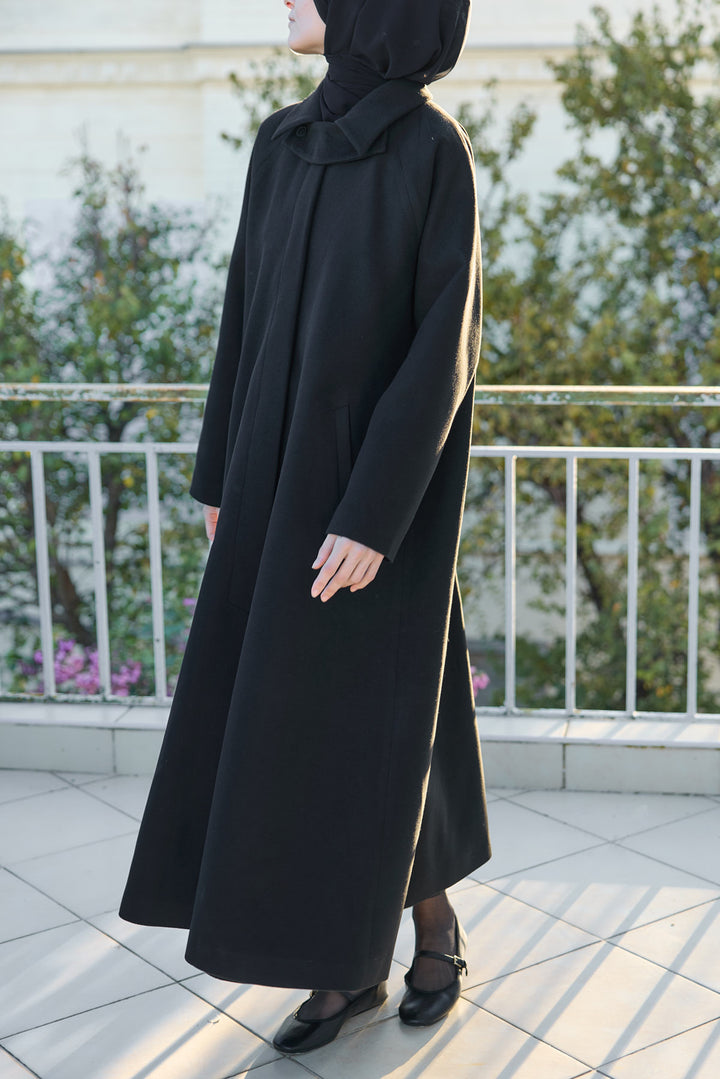 Casual Siyah Kaşe Kaban Mevsimlik