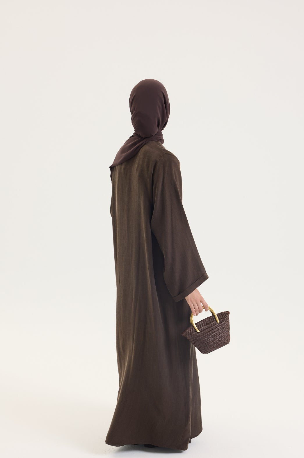 BRİT DETAYLI KAHVERENGİ KUPRA ABAYA Hubab Abaya