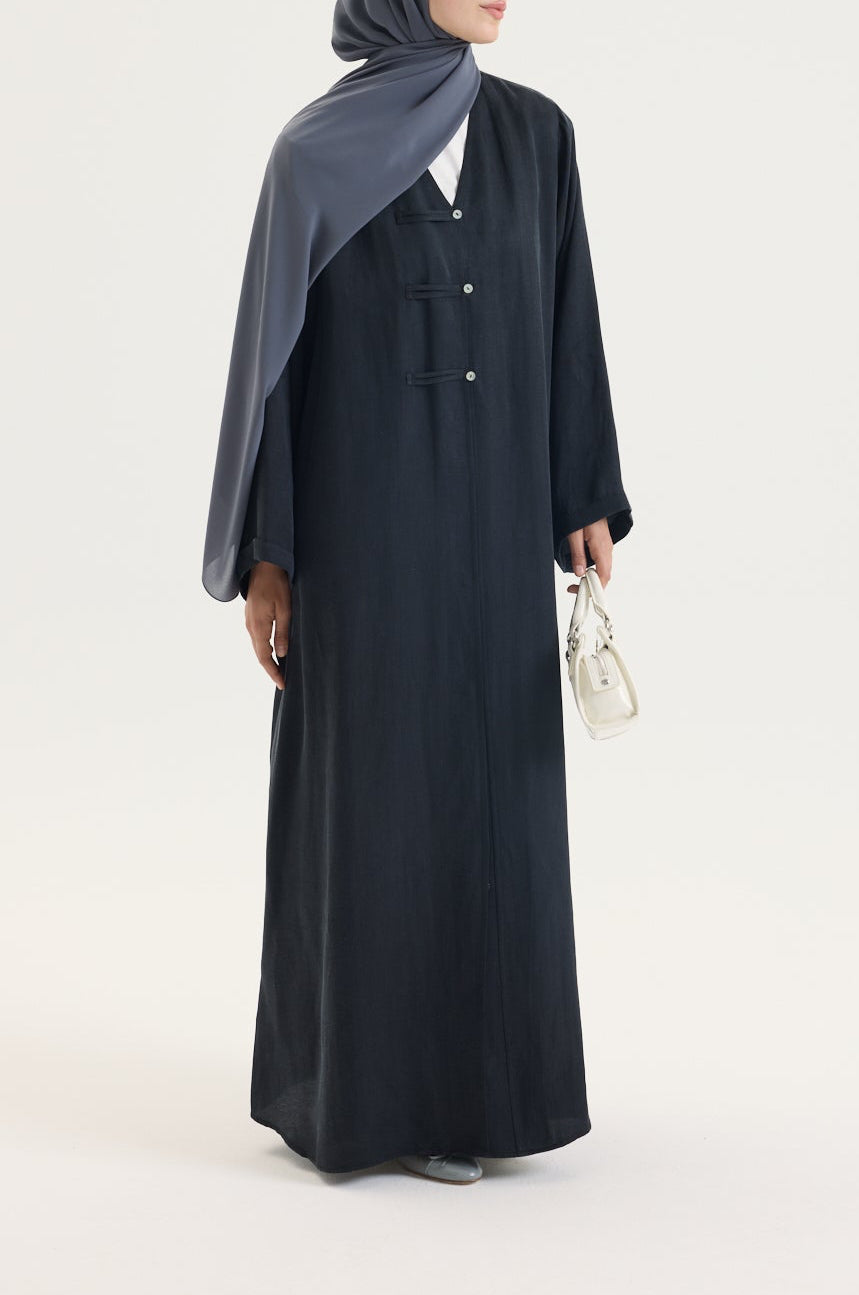 Brit Detaylı Siyah Kupra Abaya Hubab Abaya