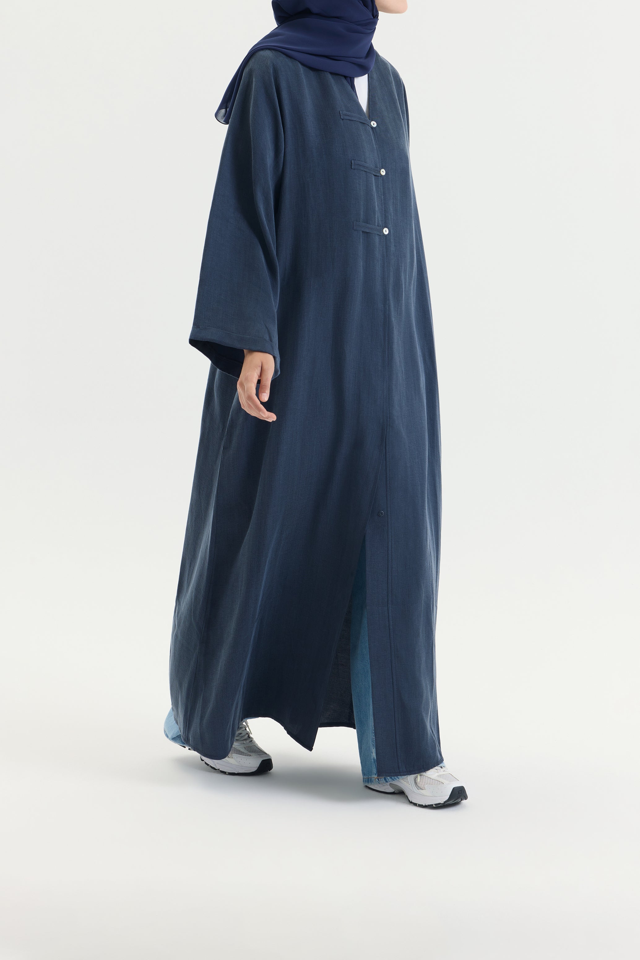 Brit Detaylı Lacivert Kupra Abaya Hubab Abaya