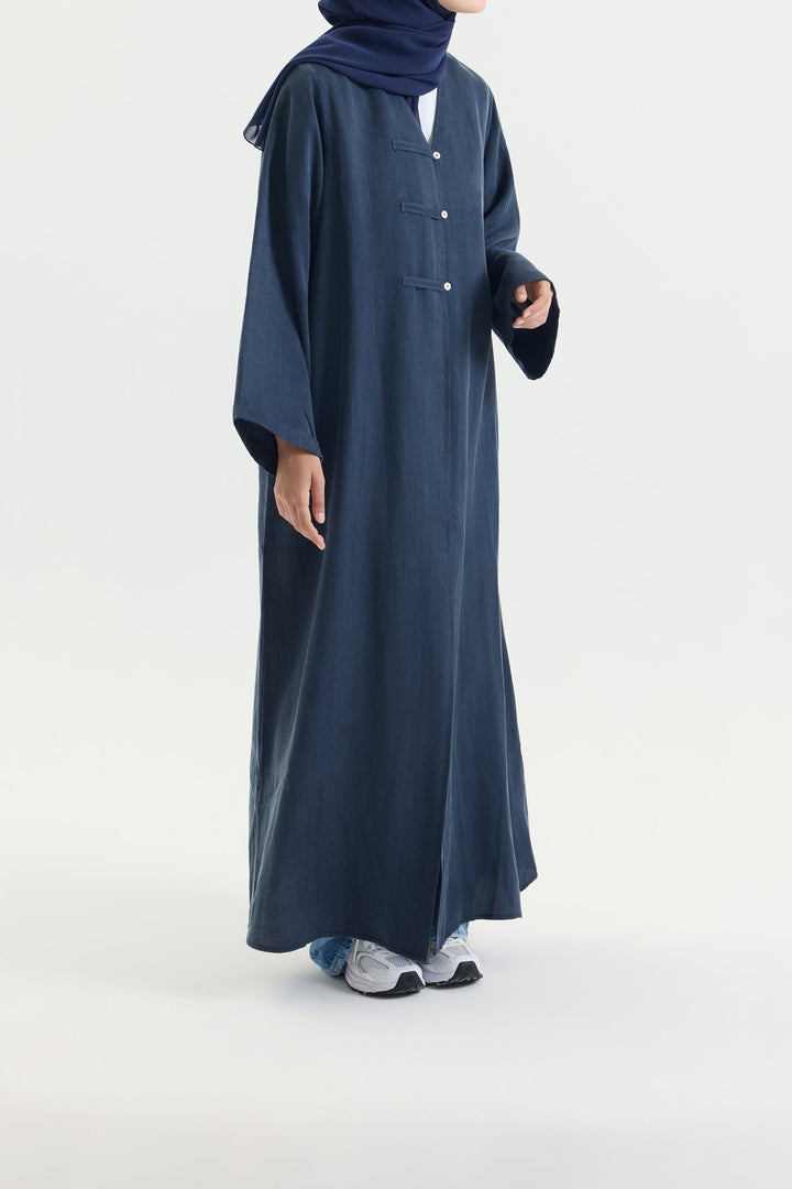 Brit Detaylı Lacivert Kupra Abaya Hubab Abaya