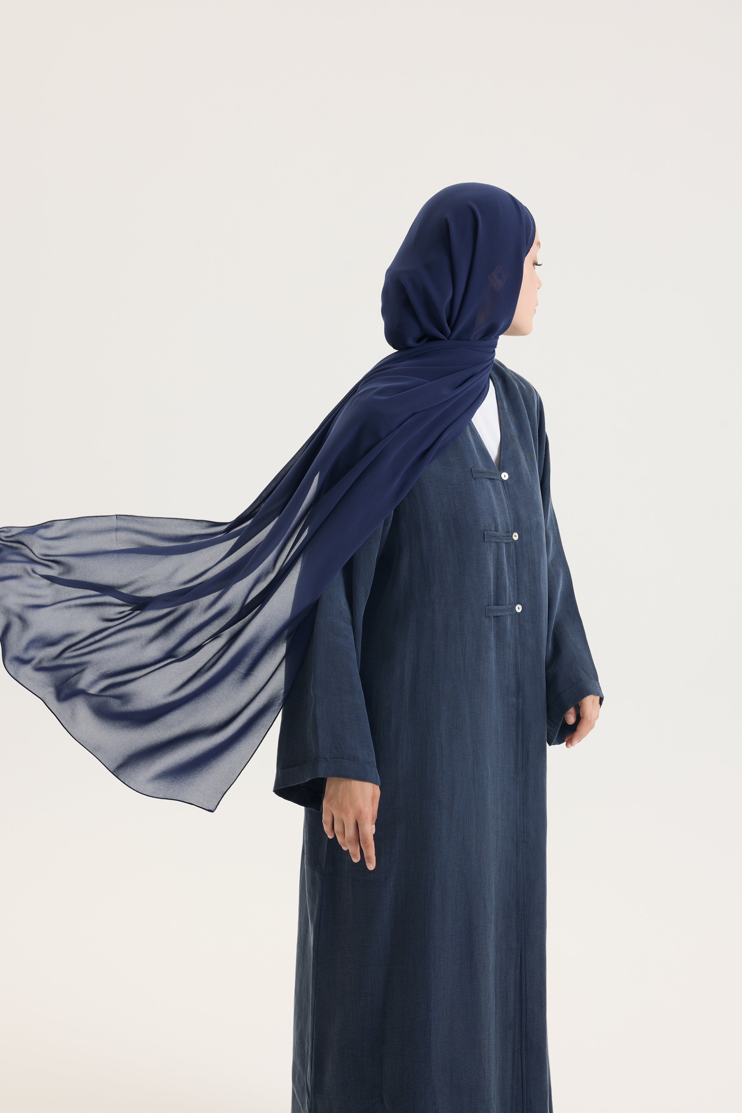 Lacivert Japon Şifon Şal Hubab Abaya