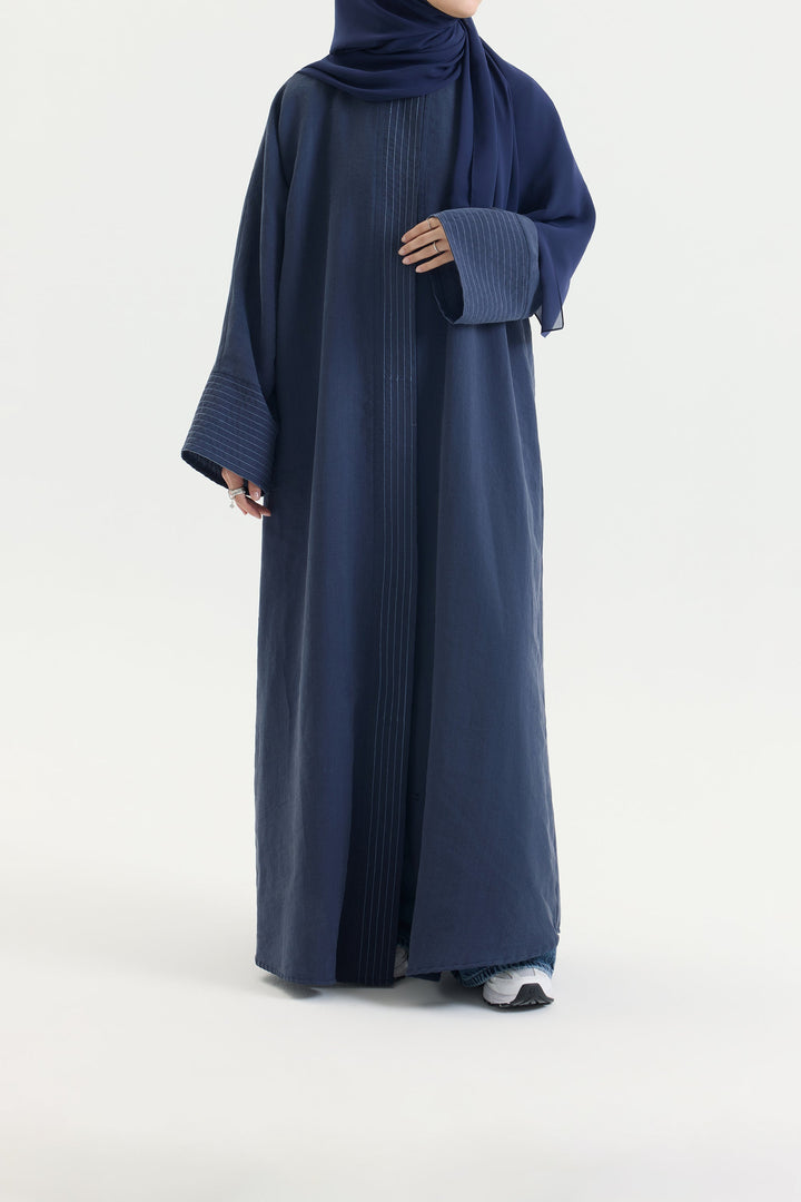 ÇİZGİ DETAYLI LACİVERT TENSEL ABAYA Hubab Abaya