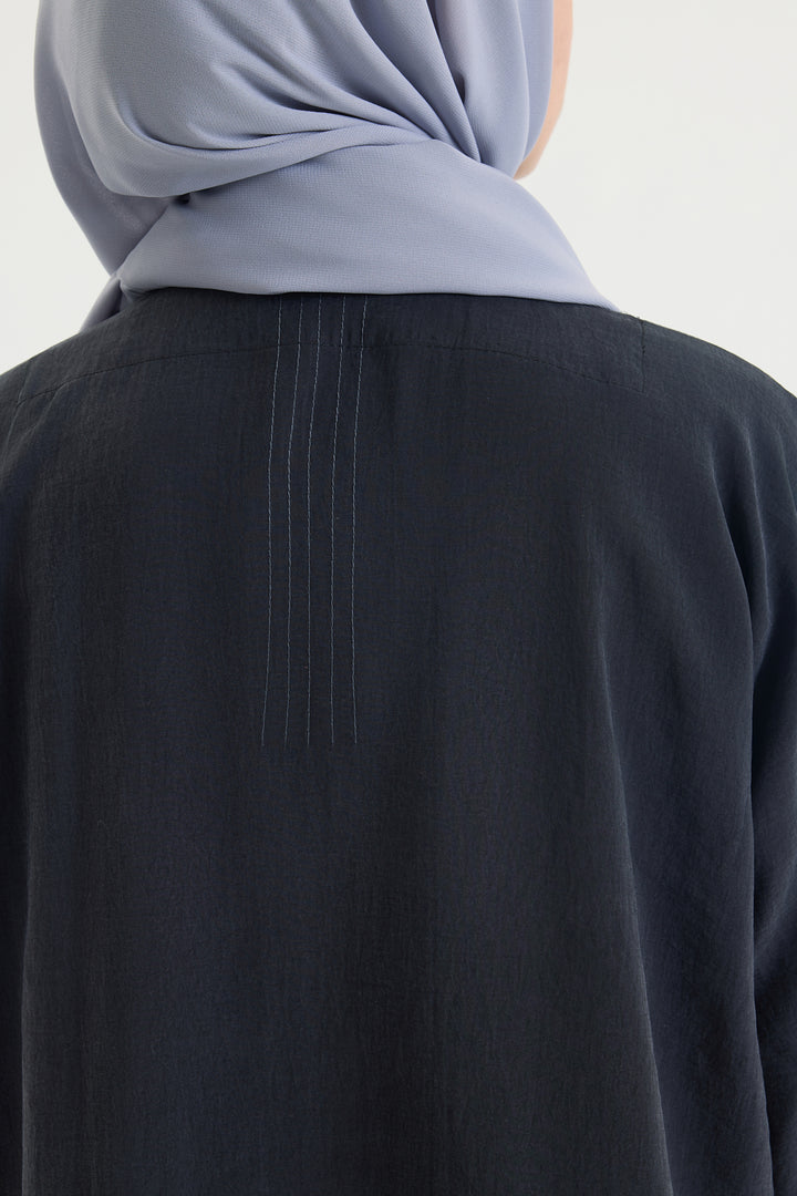 ÇİZGİ DETAYLI SİYAH TENSEL ABAYA