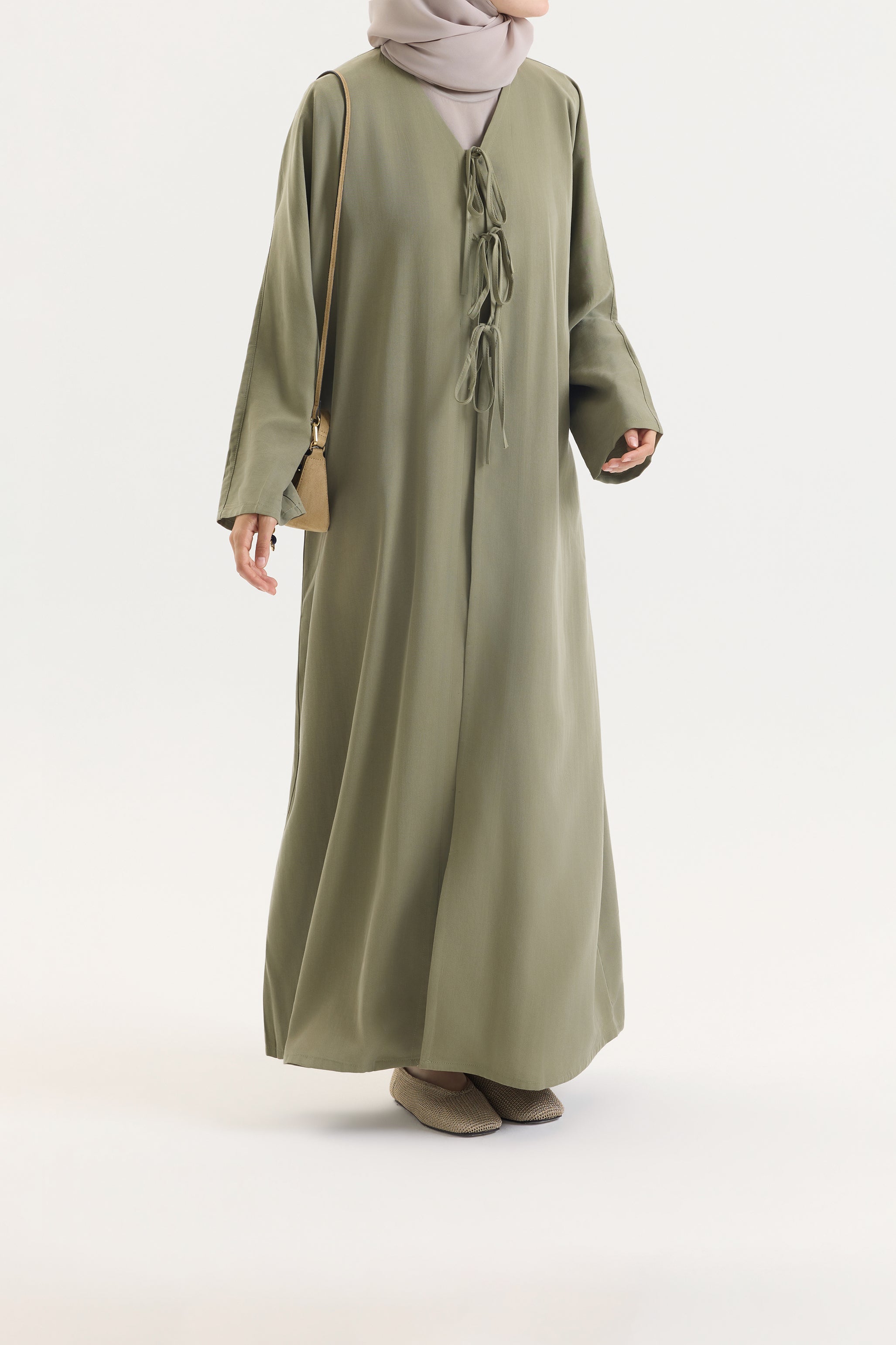 Önden Bağlamalı Çağla Yeşili Bow Abaya Hubab Abaya