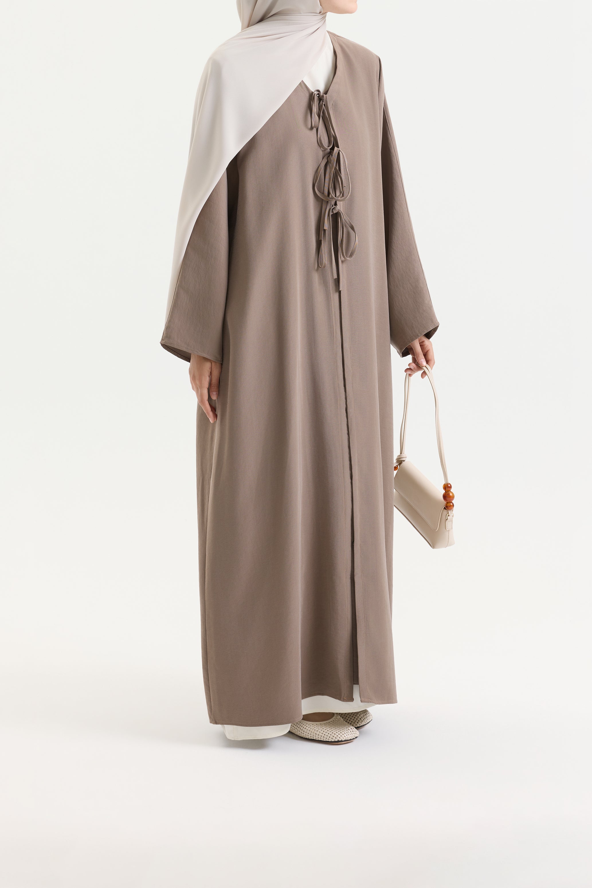 Önden Bağlamalı Vizon Bow Abaya Hubab Abaya