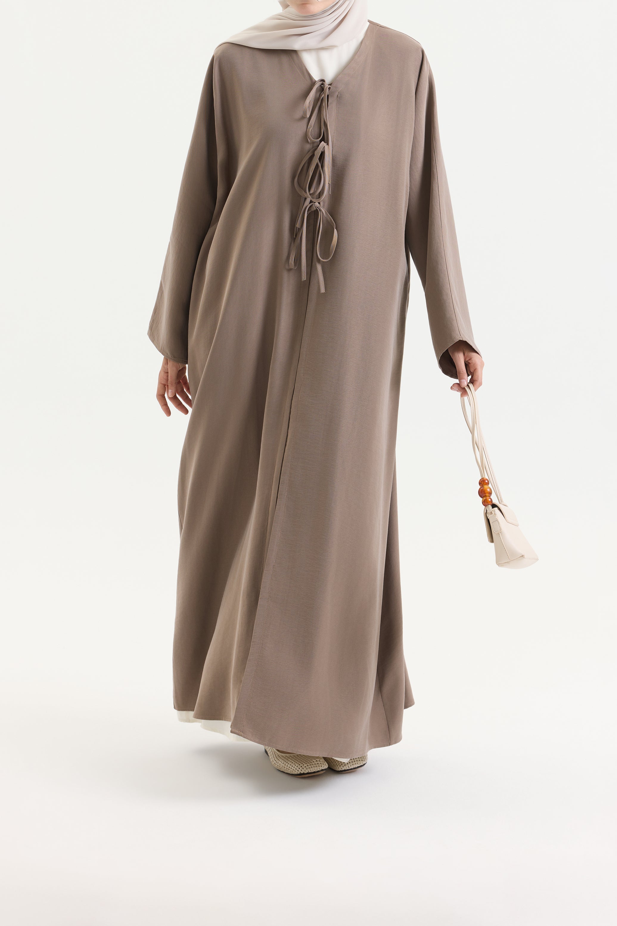 Önden Bağlamalı Vizon Bow Abaya Hubab Abaya