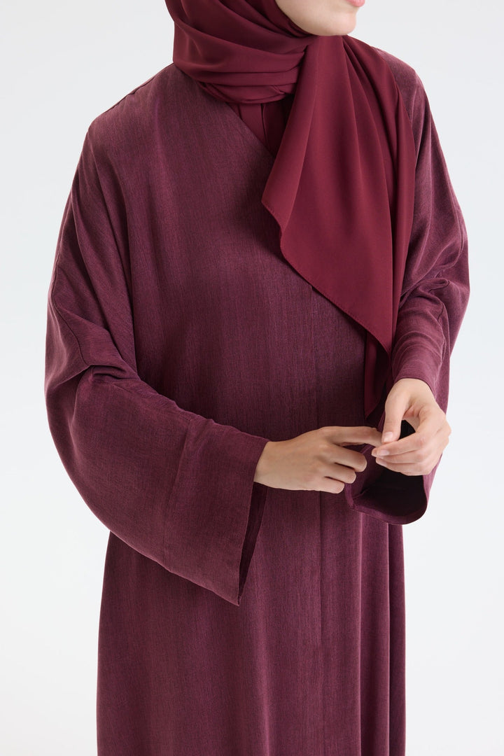 Bordo Bambu İpek Abaya Hubab Abaya
