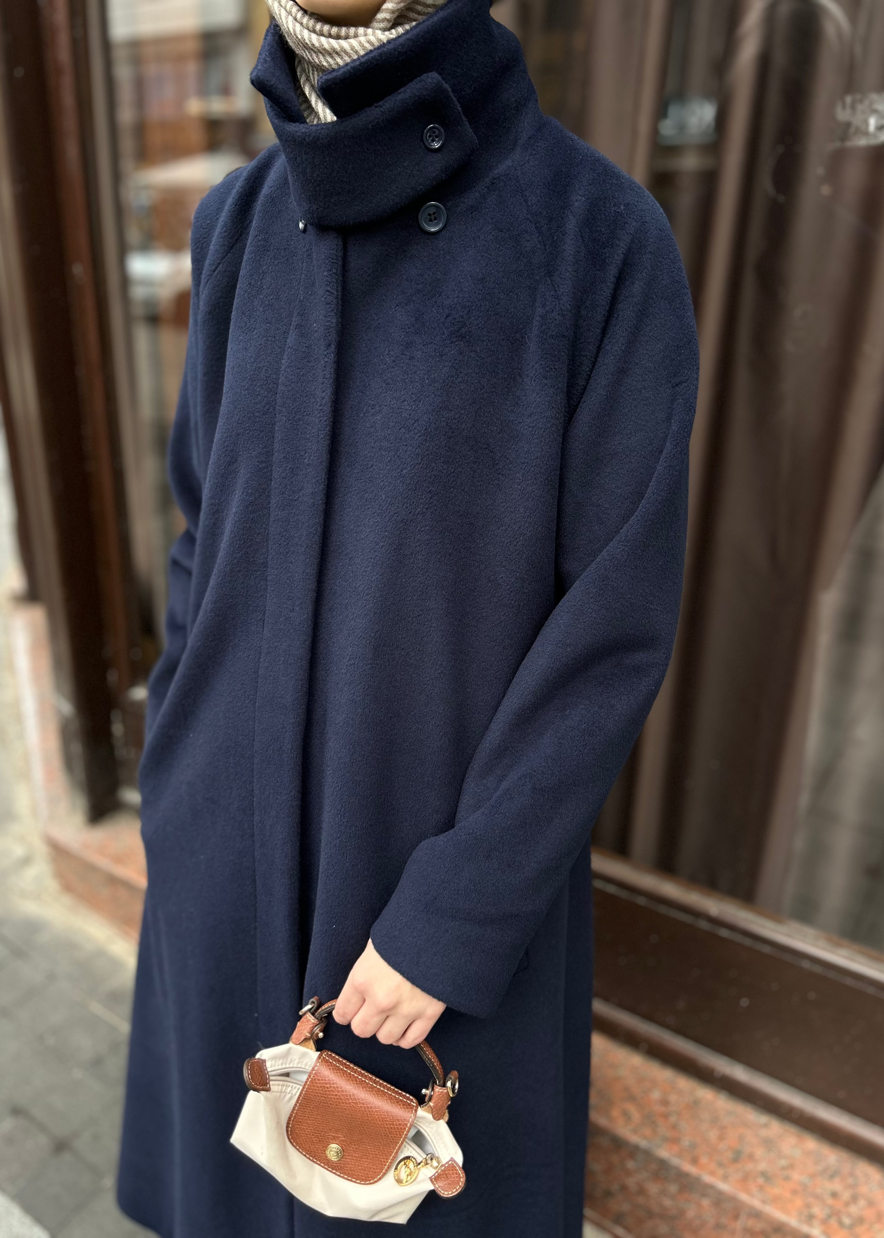 Casual Lacivert Kaşe Kaban Hubab Abaya